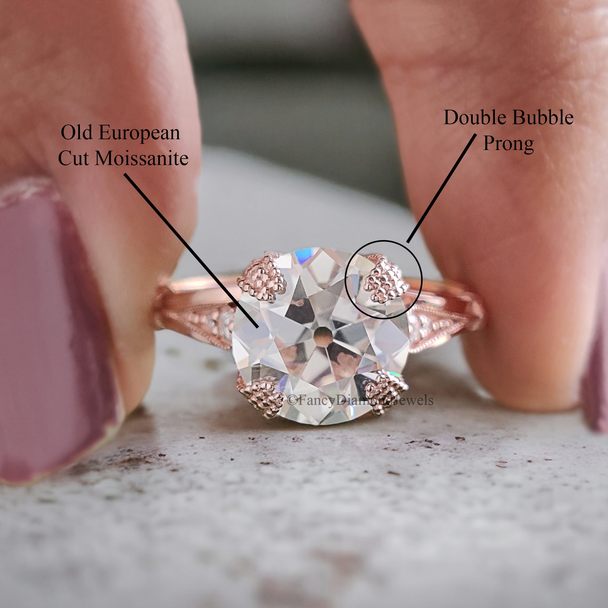 Old European Cut Engagement Ring Rose Gold Ring Round Moissanite Ring 2 CT Moissanite Milgrain Setting Ring Promise Ring For Her FD270