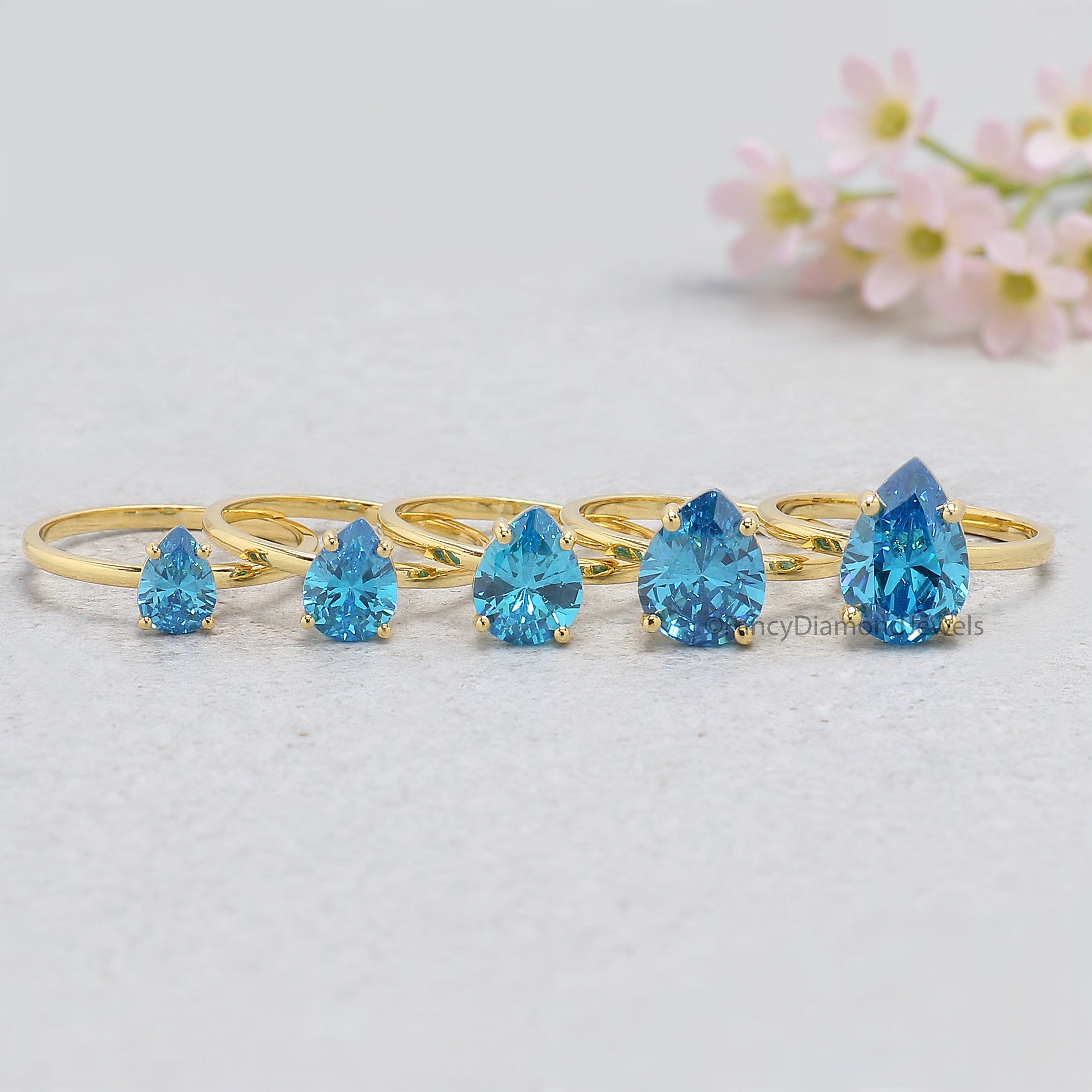 Pear Blue Aquamarine engagement ring 12mm 10mm 9mm 8mm 7mm stone ring Simulant Solitaire ring Diamond ring Silver ring Gift for her FD546