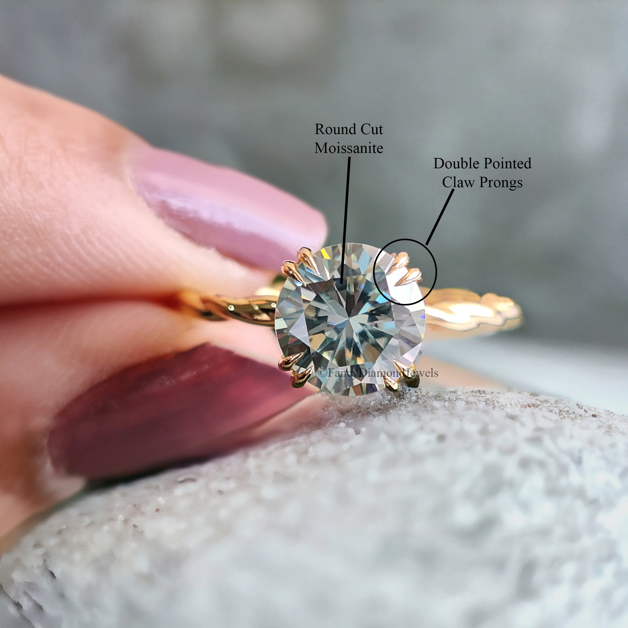 1.20 CT Round Brilliant Cut Cyan Blue Moissanite Engagement Ring Hidden Halo Double Claw Prong Twisted Shank Ring Anniversary Gift Ring FD50