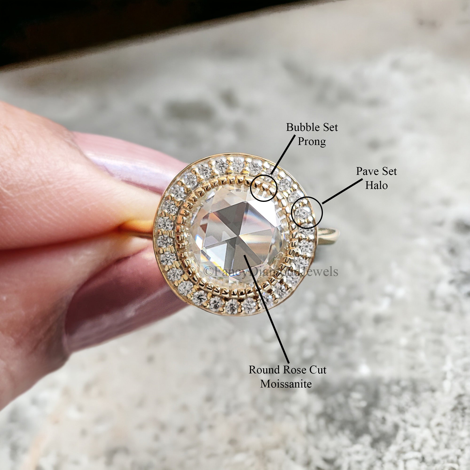 1.70 CT Round Rose Cut Colorless Moissanite Ring Halo With Pave Setting Engagement Ring Wedding Ring Anniversary Ring Bridal Ring FD152