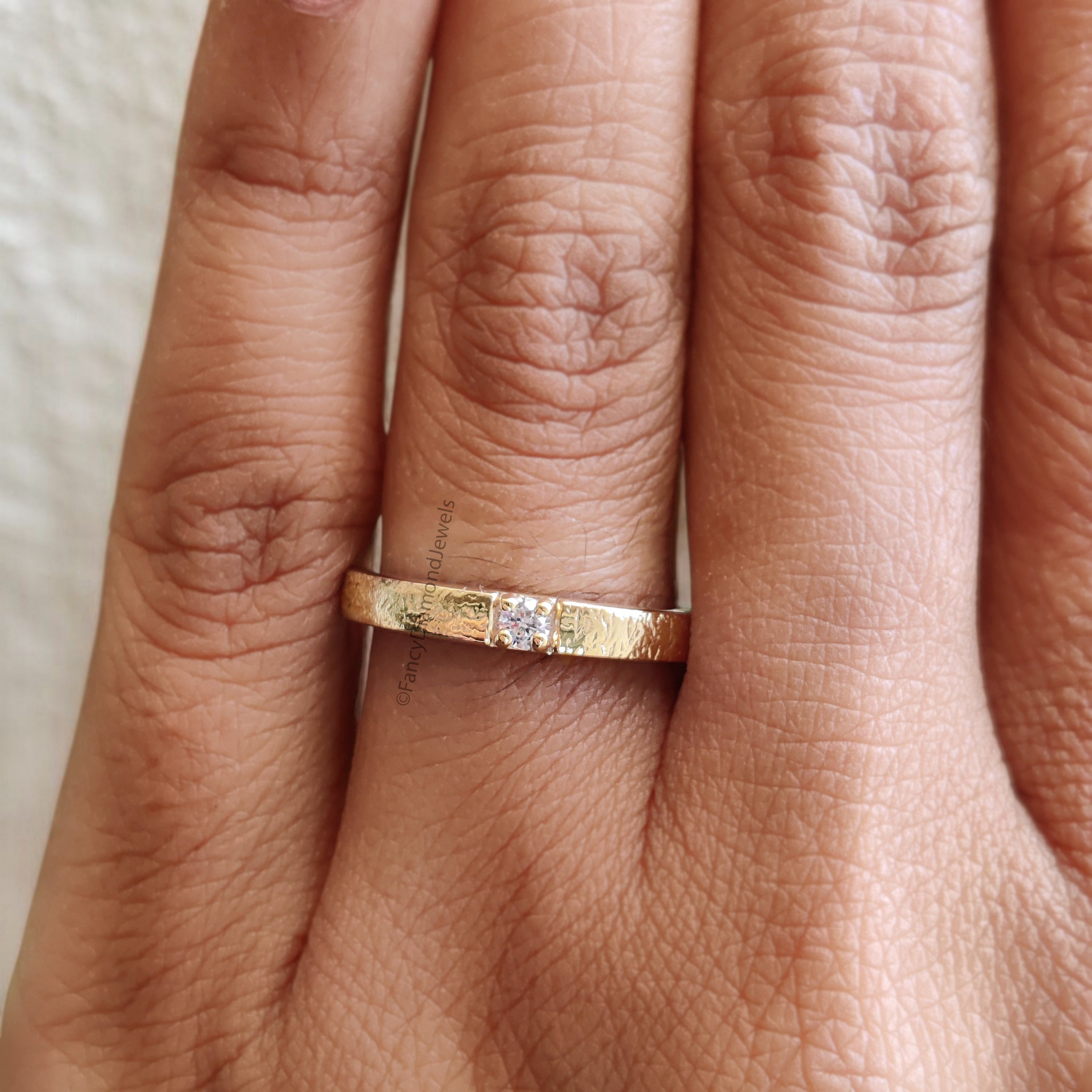 Hammered Natural White Diamond Wedding Band Silver Engagement Band Diamond Wedding Band Alternative Bridal Wedding Band Gift For Her FD517