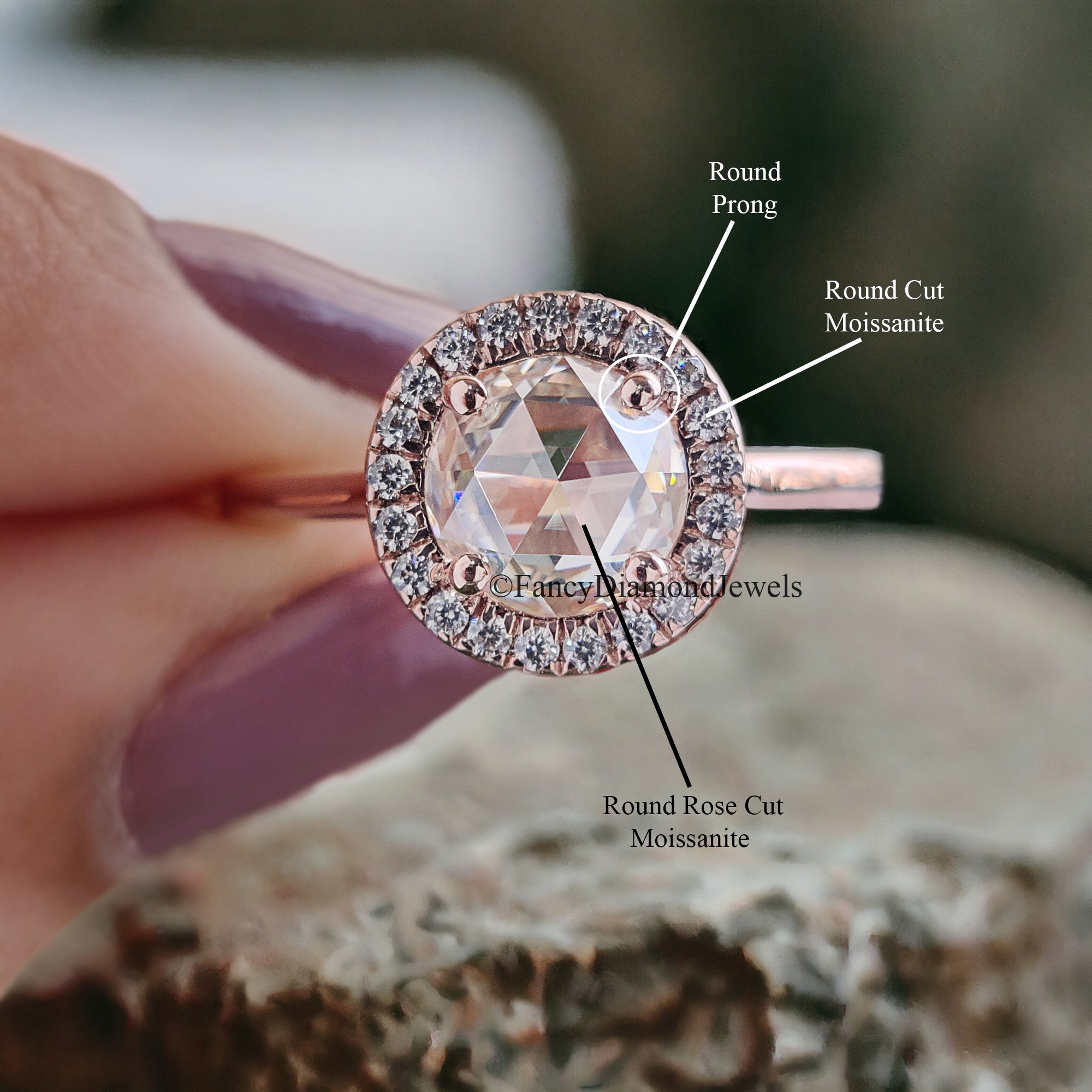 1.00 CT Round Rose Cut Colorless Moissanite Ring Halo With Micro Setting Engagement Ring Wedding Ring Anniversary Ring Bridal Ring FD97