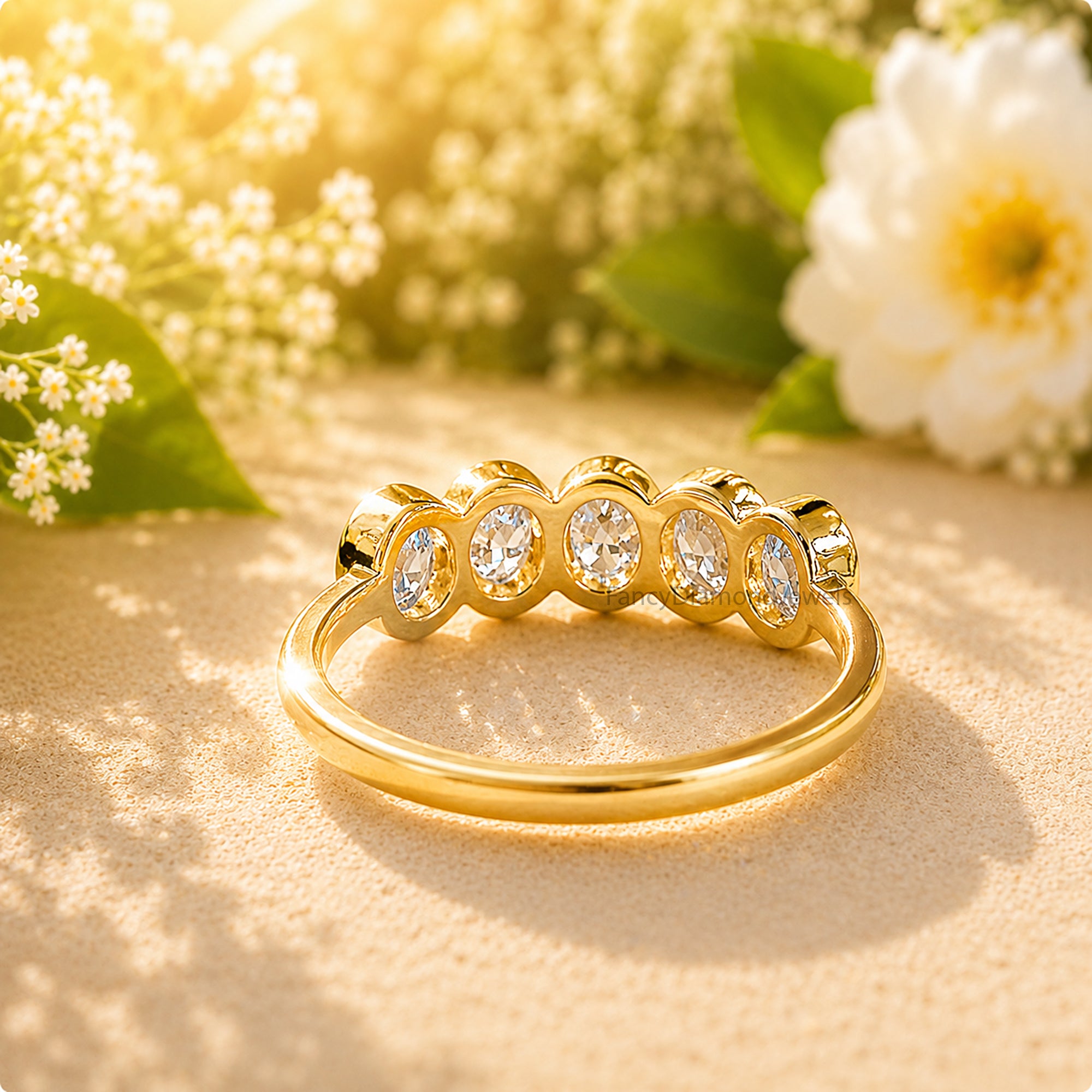 Oval Cut Five Stone Simulated Band, Classic Promise Band, Women's Engagement Jewellery, Wedding Anniversary Gift, Elegant Promise Band FD578