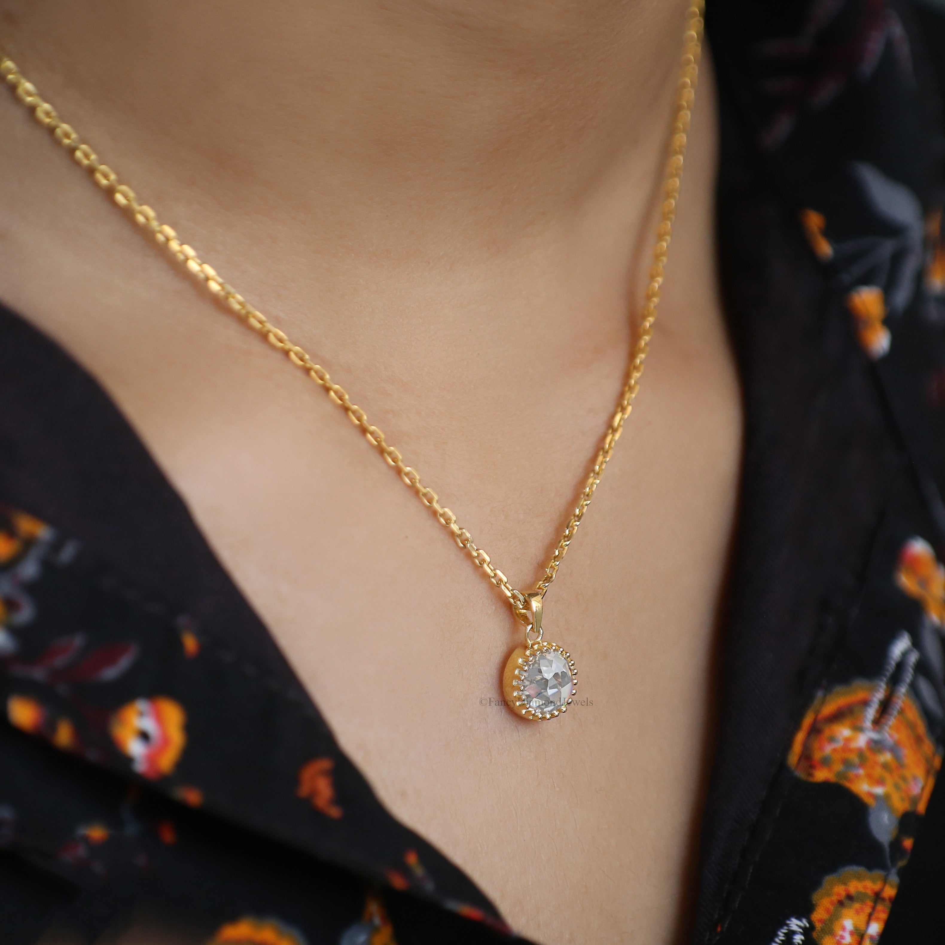 Antique Rose Cut Pendant 2.00 CT Round Rose Cut Colorless Moissanite Pendant Pendant For Women Bezel Set Milgrain Pendant Gift for Her FD136