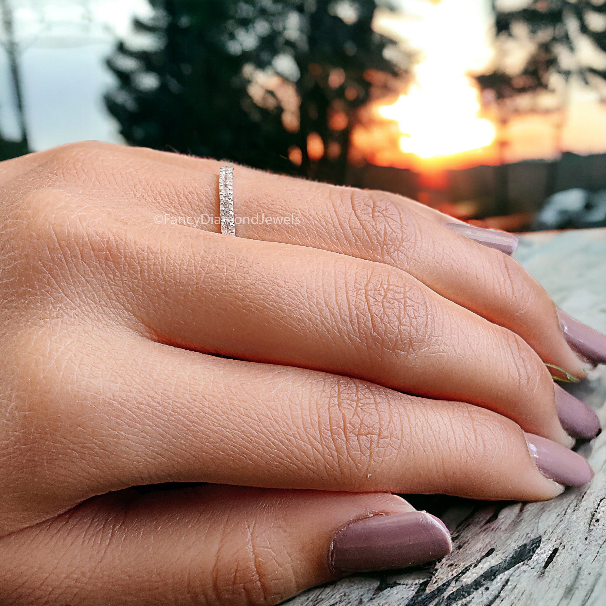 Round Brilliant Cut Colorless Moissanite Band 1.50/1.70/2.0 MM Eternity Wedding Band Half Eternity Anniversary Gift for Her Bridal Band FD09