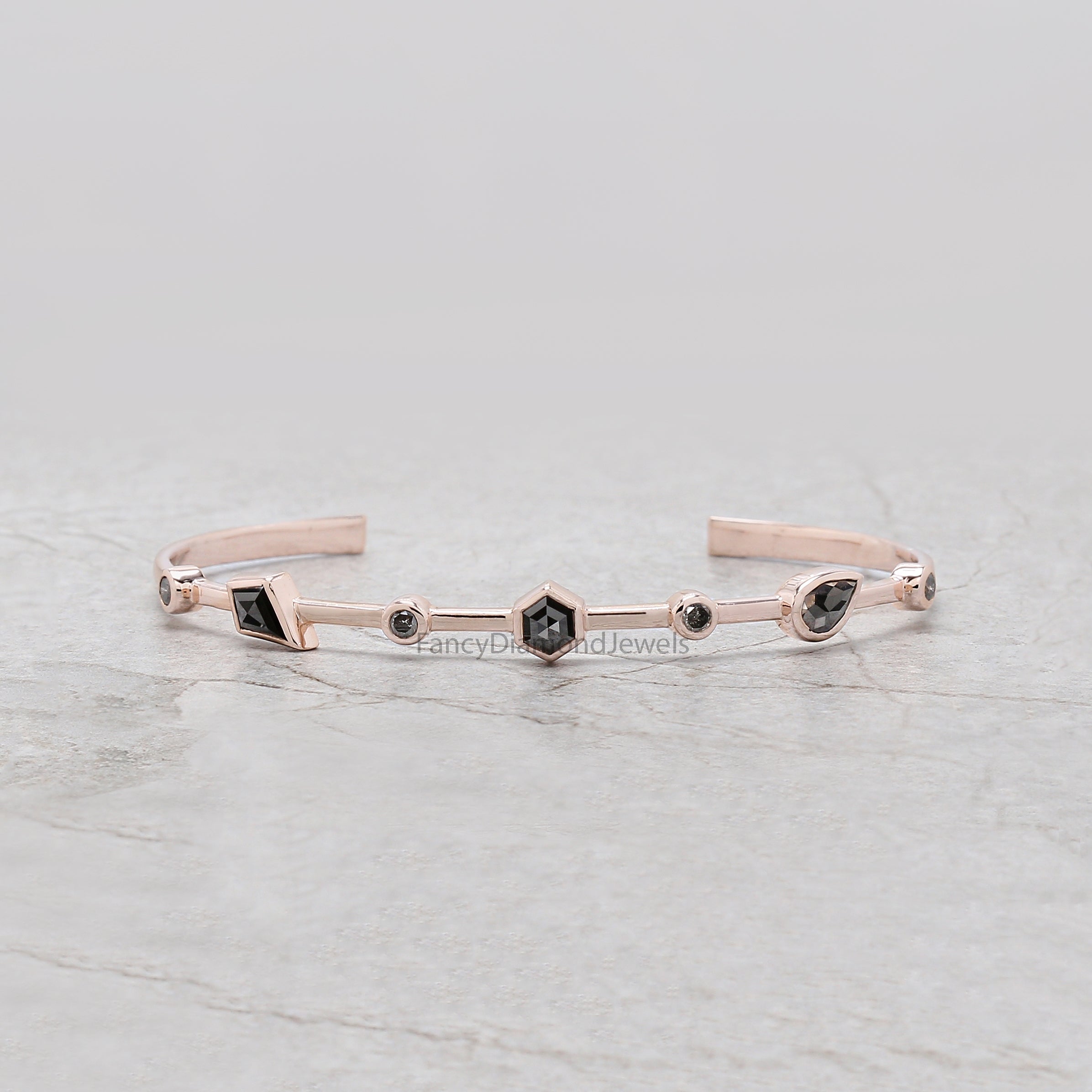 Mix Shape Black Color Diamond Bracelet, Mix Shape Diamond Anniversary Gift Bracelet, Gold Bracelet, Hexagon Diamond Bracelet KDN2284