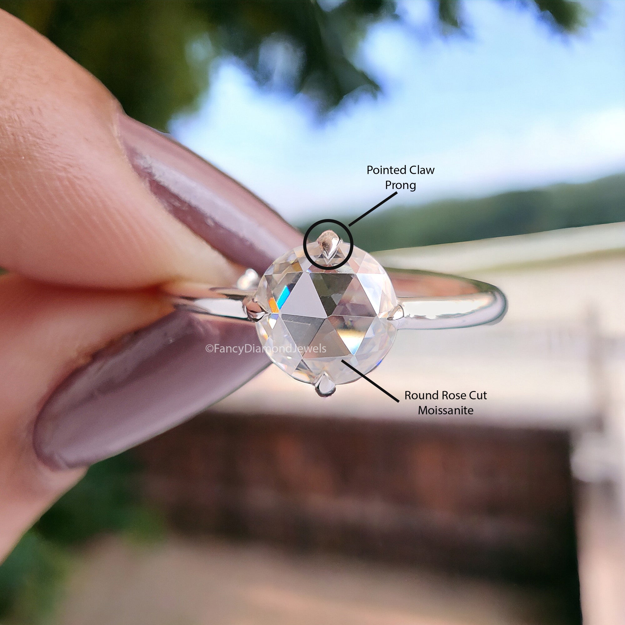 1.00 CT Round Rose Cut Colorless Moissanite Pointed Prong Simple Solitaire Engagement Ring Wedding Ring Anniversary Ring Bridal Ring FD22