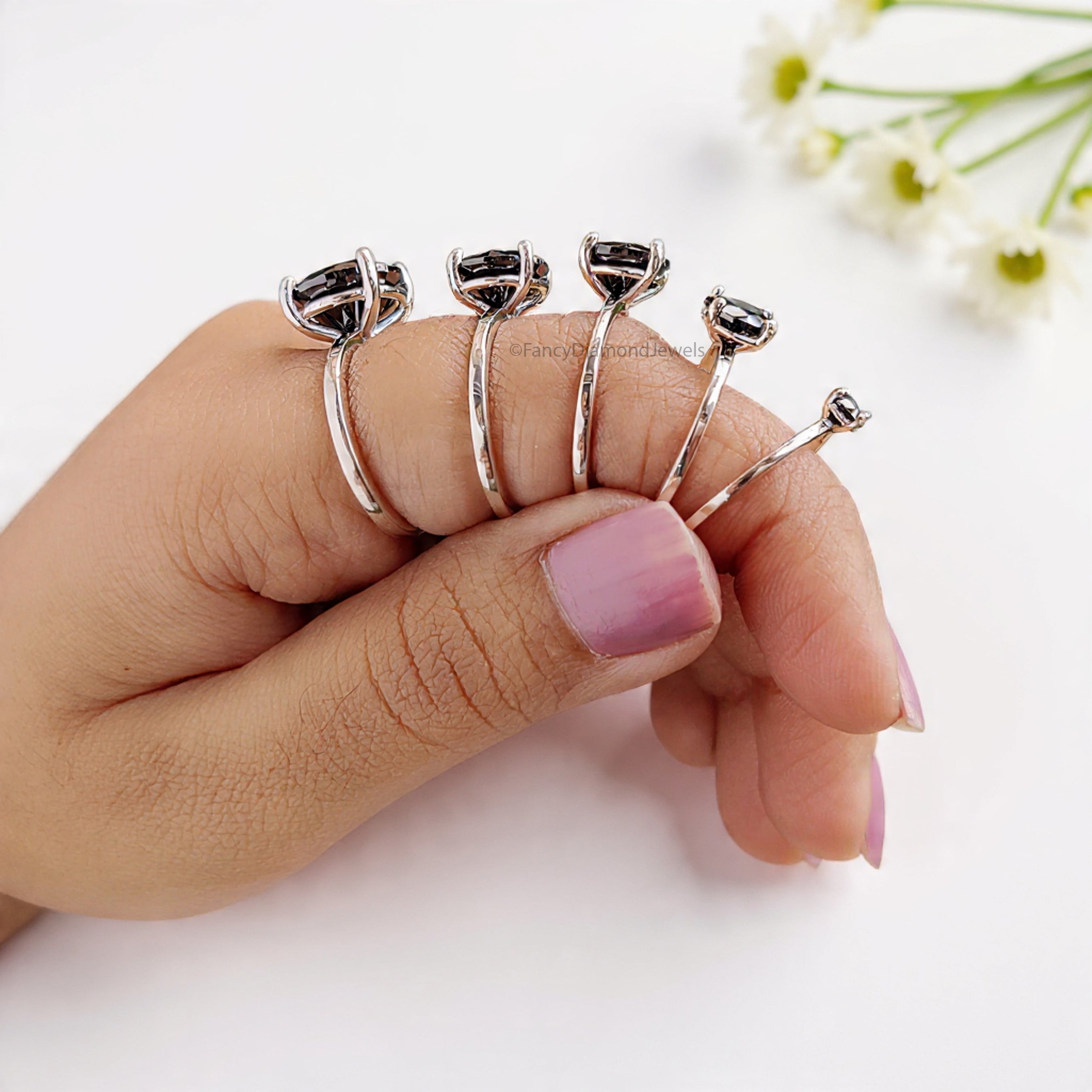 Round Black Onyx stone engagement ring 11mm 9mm 8mm 6.50mm 4mm ring silver simulant Ring Solitaire ring Diamond ring Gift for her FD505