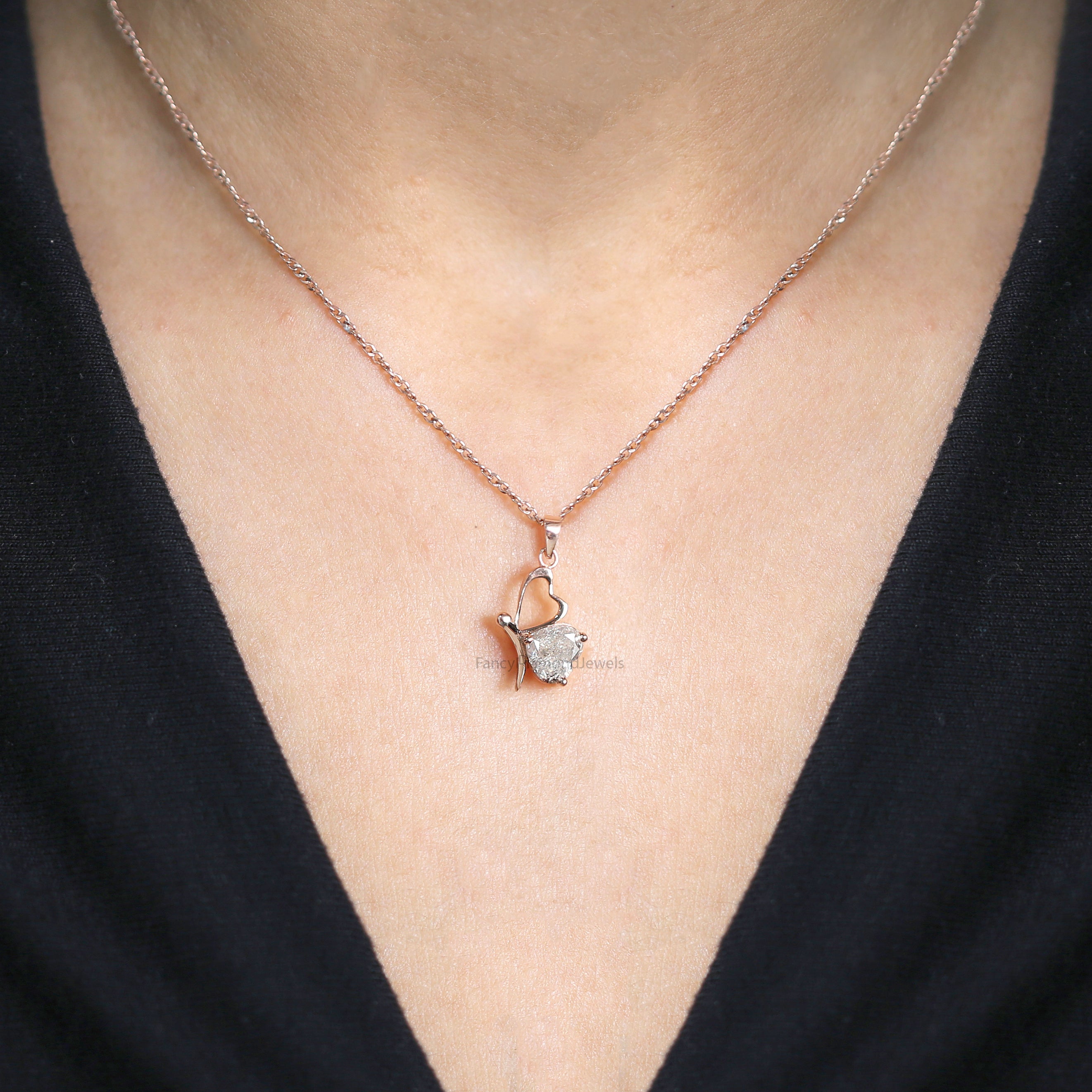 Heart Cut Salt And Pepper Diamond Pendant 1.15 Ct 6.20 MM Heart Diamond Pendant 14K Rose Gold Silver Engagement Pendant Gift For Her QL2571