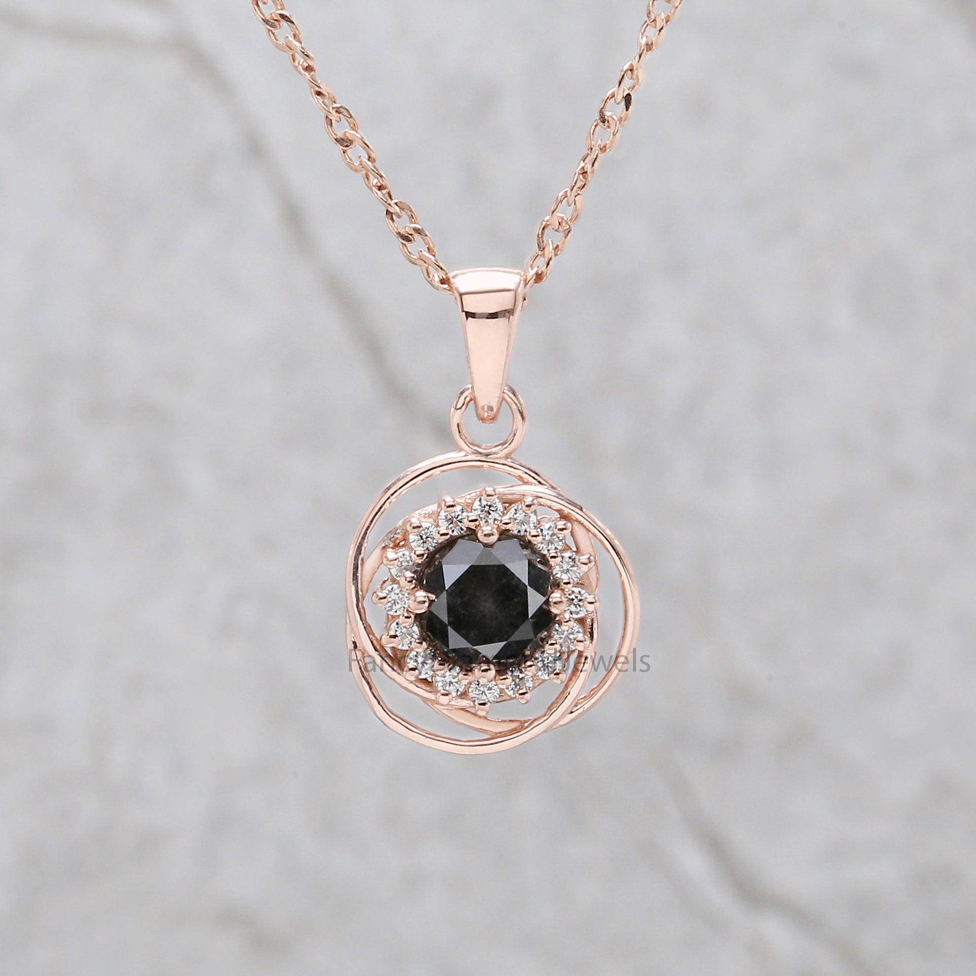 Round Brilliant Cut Salt And Pepper Diamond Pendant, Unique Diamond Pendant, Brilliant Cut Diamond Pendant, Dangling Diamond Pendant KDN8714