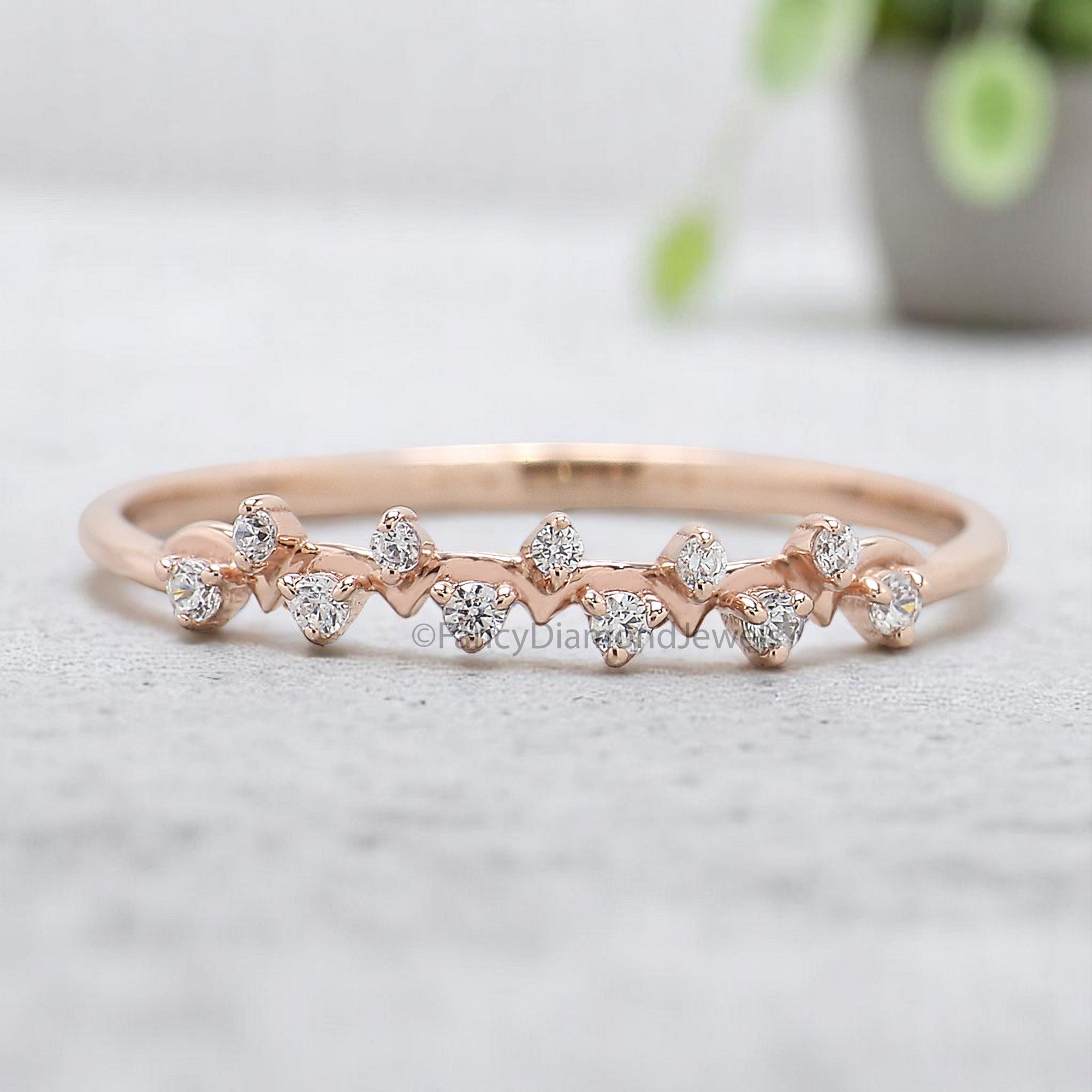 Ups and Downs Round Cut Diamond Wedding Band Zig Zag Diamond Ring Half Eternity Minimalist Ring Silver/10K/14K/18K Anniversary Band KD905