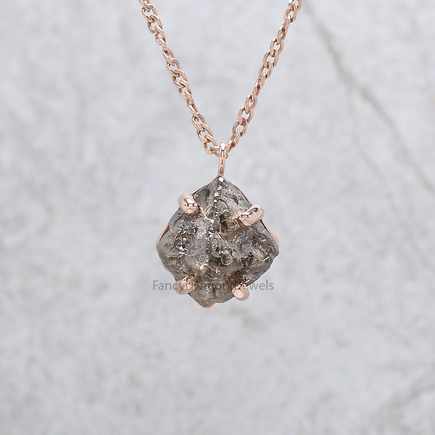 Rough Brown Color Diamond Pendant 5.33 Ct 11.30 MM Rough Diamond Pendant 14K Solid Rose Gold Silver Engagement Pendant Gift For Her QL8847