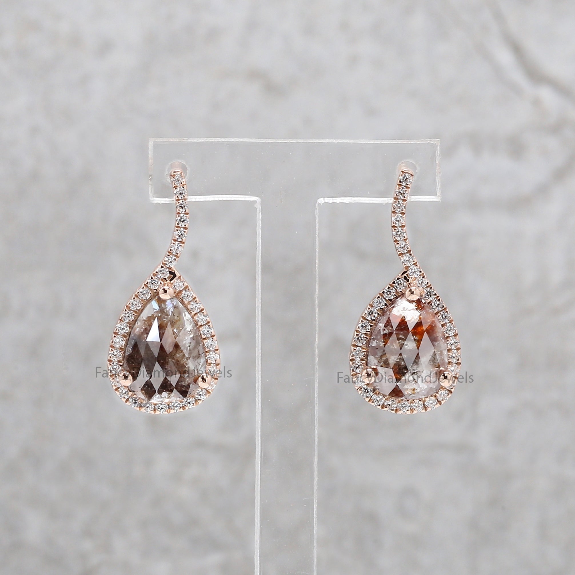 Pear Cut Brown Color Diamond Earring 2.20 Ct 8.80 MM Pear Diamond Earring 14K Solid Rose Gold Silver Pear Cut Earring Gift For Her KDN8217