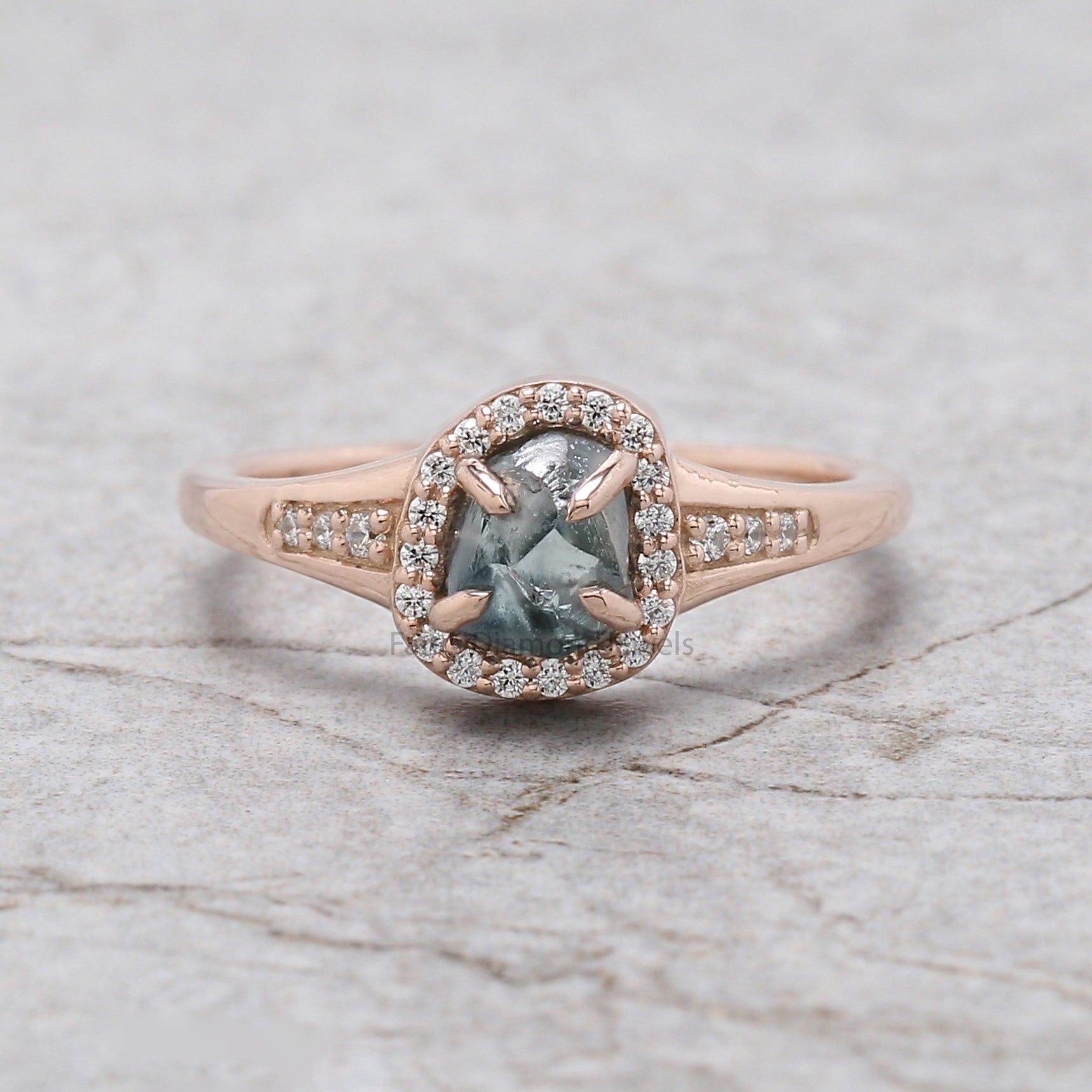 Rough Blue Color Diamond Ring 1.12 Ct 6.12 MM Crystal Rough Diamond Ring 14K Solid Rose Gold Silver Engagement Ring Gift For Her QL2319