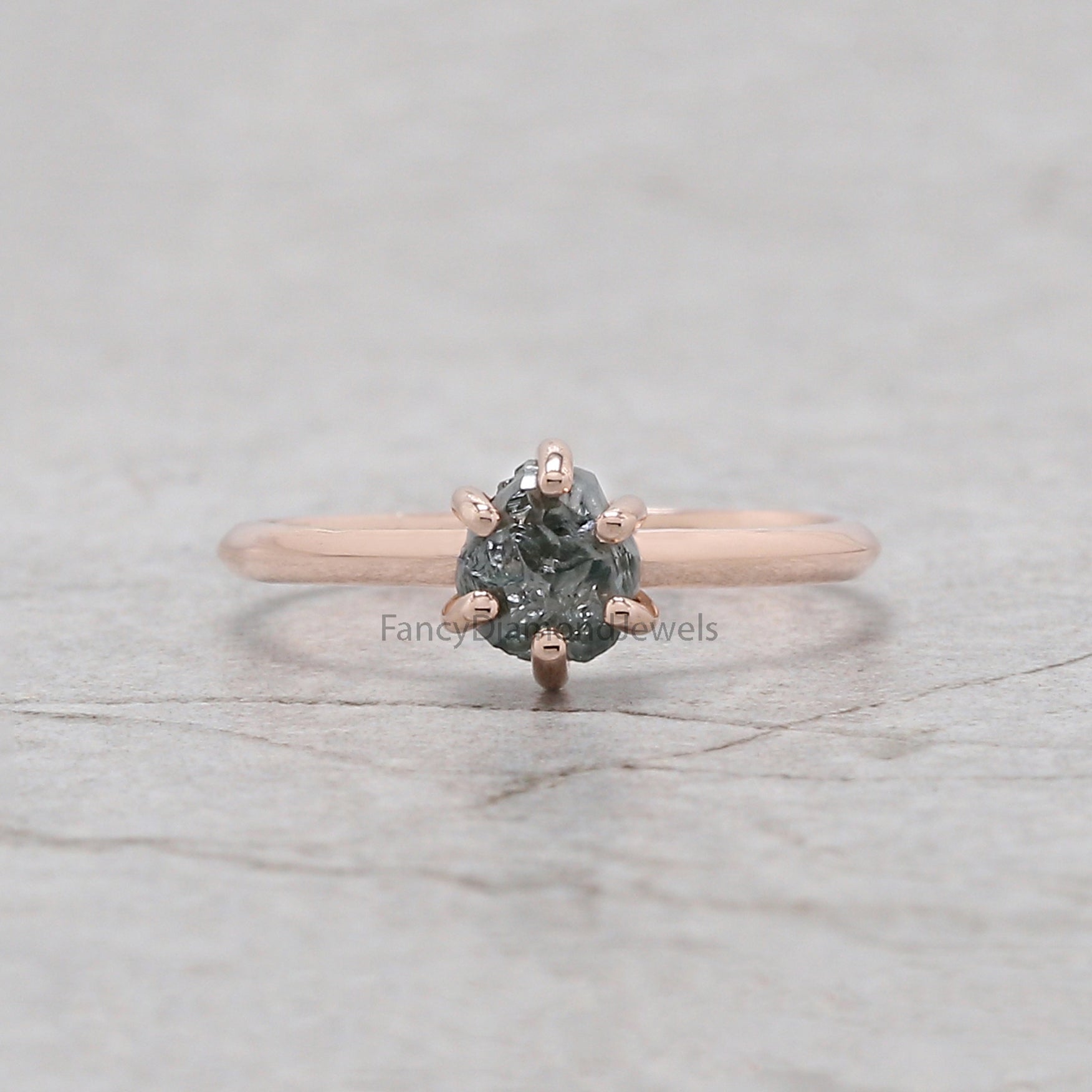Rough Blue Color Diamond Ring 0.79 Ct 5.51 MM Crystal Rough Diamond Ring 14K Solid Rose Gold Silver Engagement Ring Gift For Her QK2532