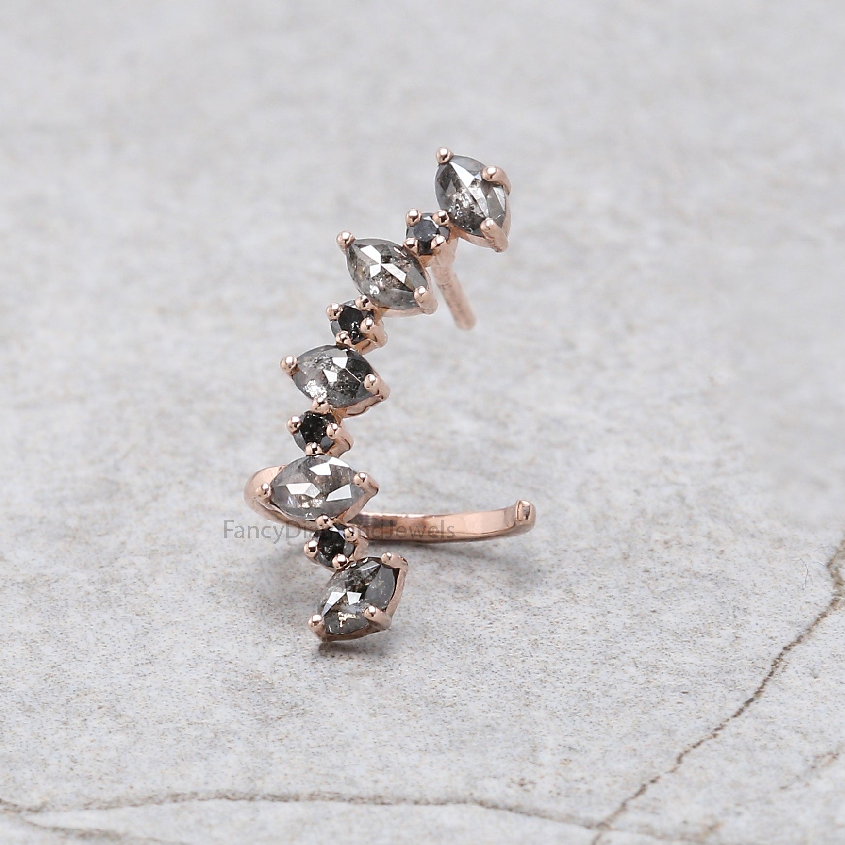 Marquise salt and pepper Diamond Earring, Salt and pepper Marquise Diamond Engagement Earring, Marquise Diamond Earring/Cuff, KDL2819