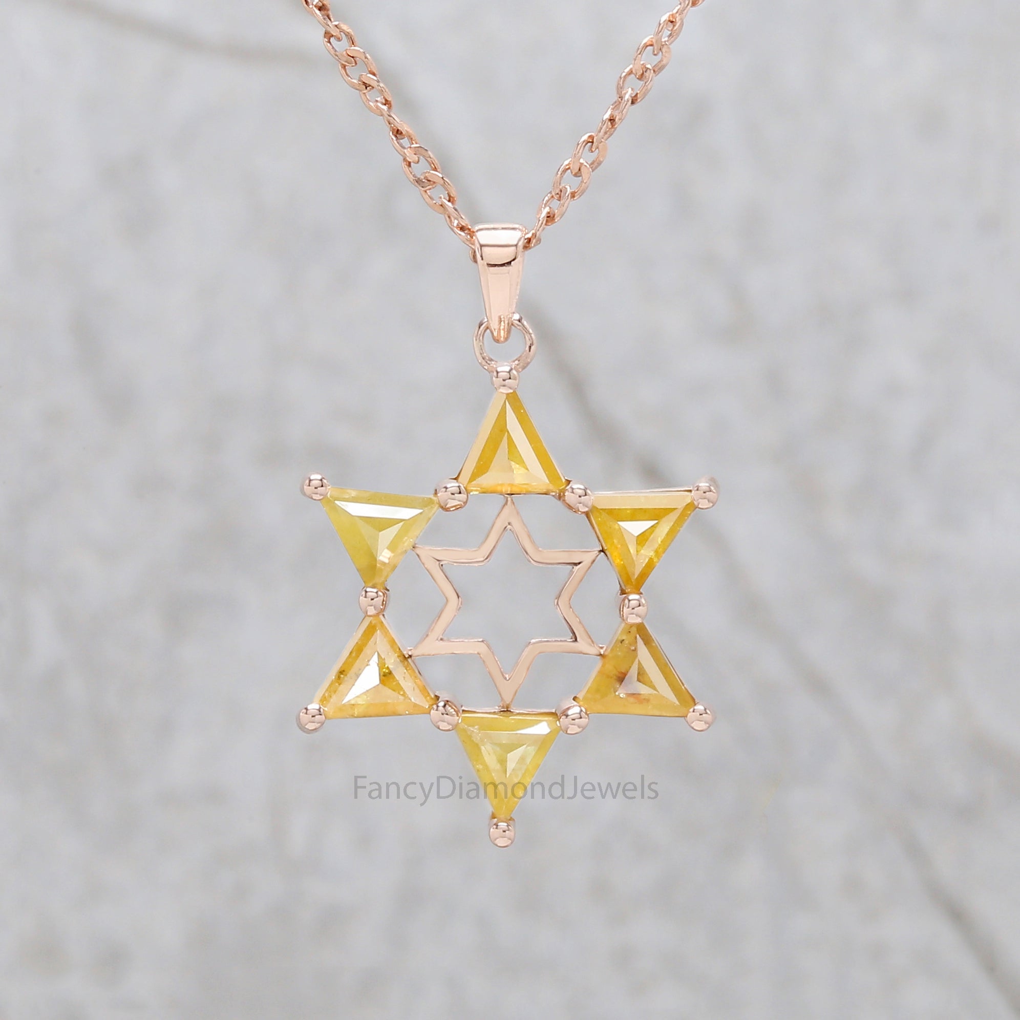 Triangle Cut Yellow Color Diamond Pendant 1.54 Ct 4.68 MM Triangle Shape Diamond Pendant 14K Rose Gold Silver Engagement Pendant QL2050