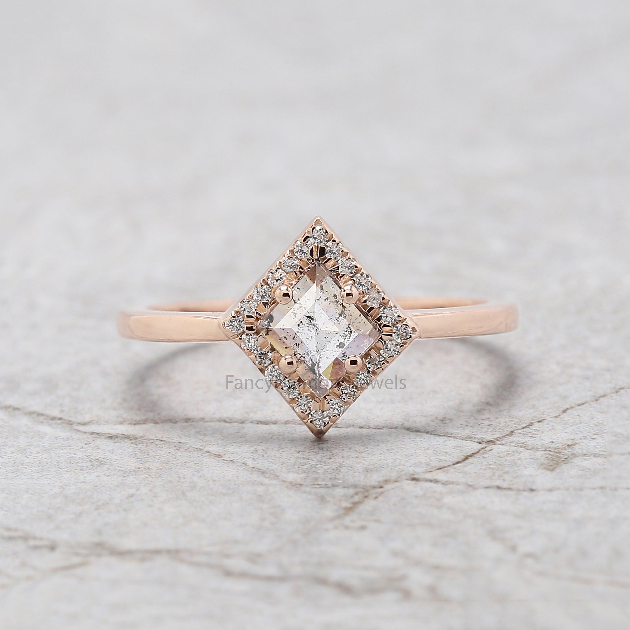 Kite Salt And Pepper Diamond Ring, Natural Kite Diamond Ring, Kite Diamond Engagement Ring, Kite Halo Diamond Ring, Kite Cut Ring KD1124