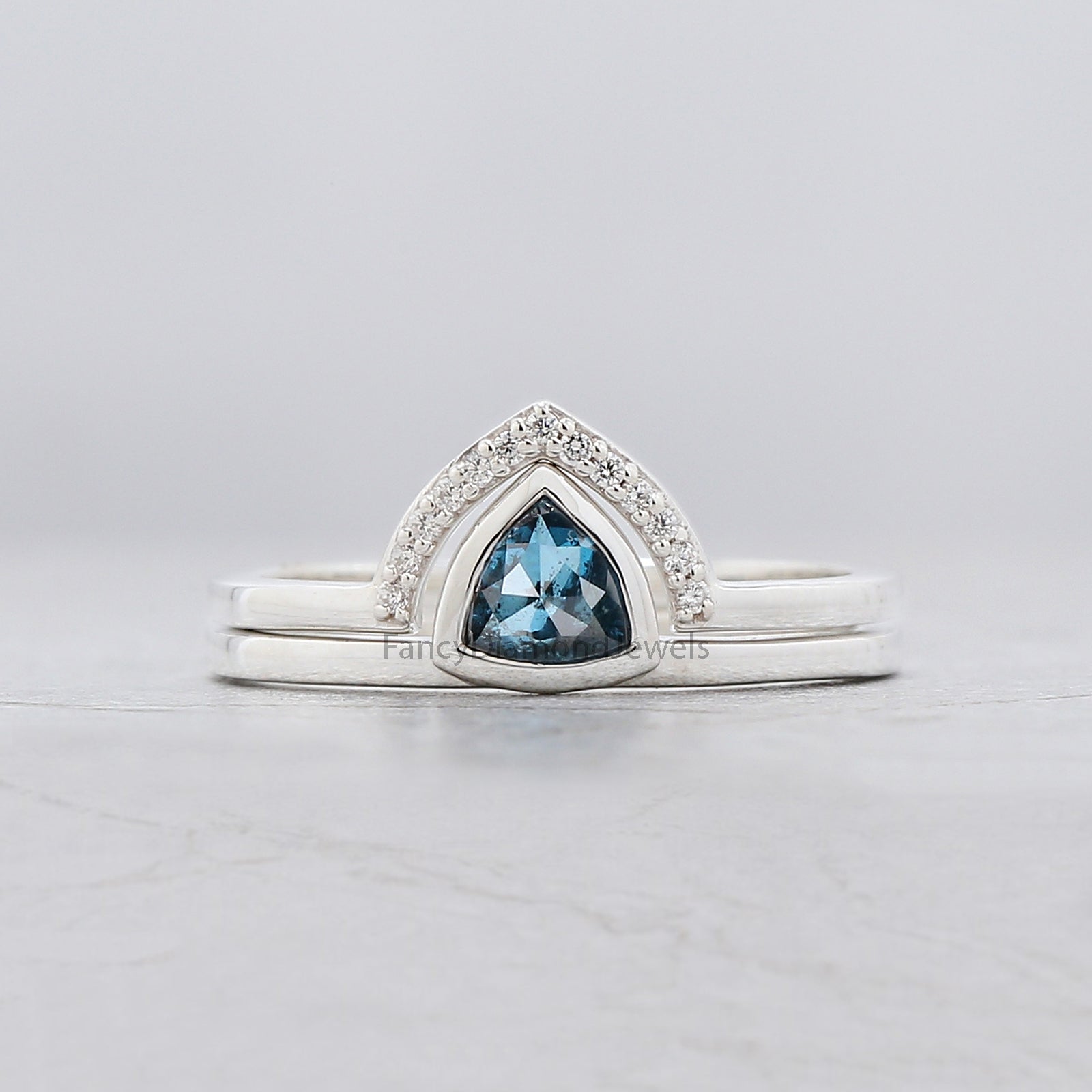 Triangle Cut Blue Color Diamond Ring 0.55 Ct 5.15 MM Triangle Shape Diamond Ring 14K White Gold Silver Engagement Ring Gift For Her QL3136