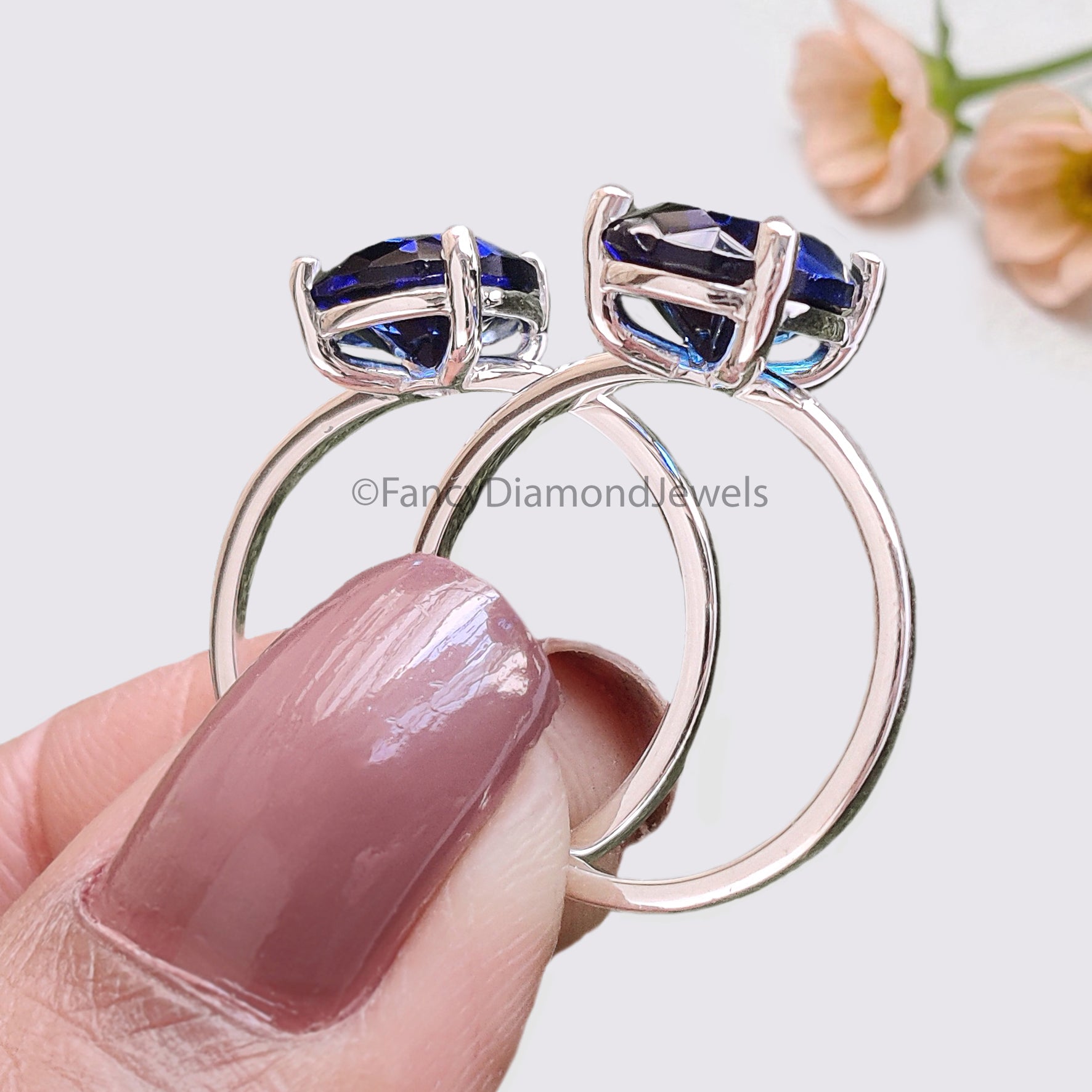 Pear Blue Sapphire engagement ring 12mm 10mm 9mm 8mm 7mm stone ring Simulant Solitaire ring Diamond ring Silver ring Gift for her FD547