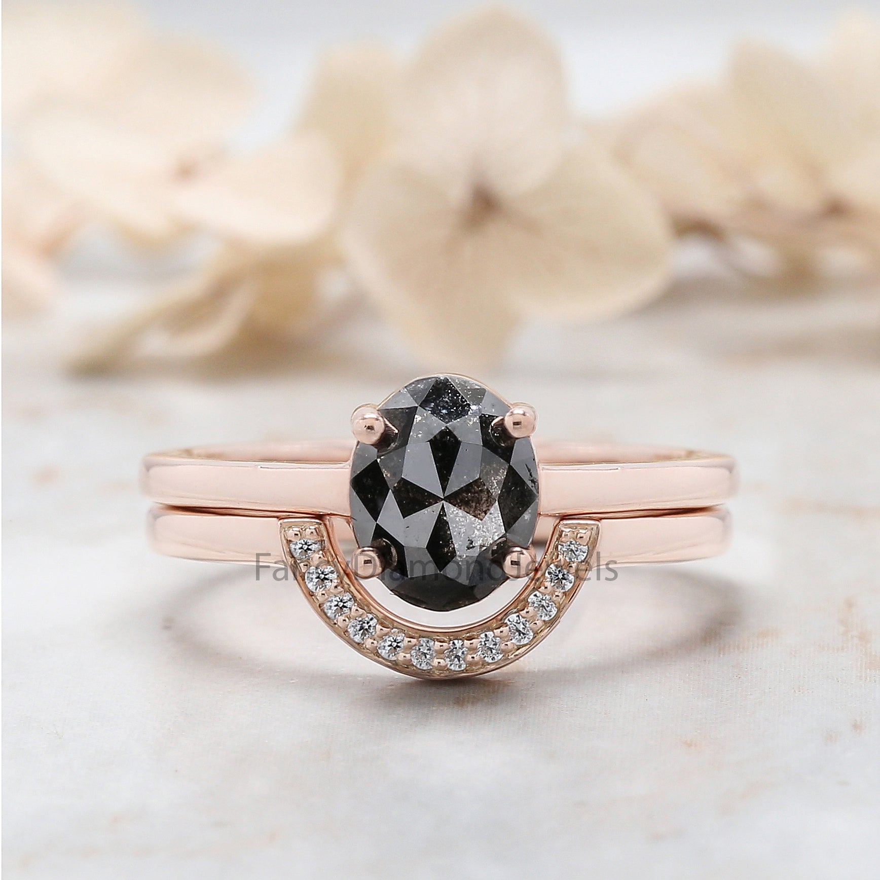 Oval Cut Salt And Pepper Diamond Ring 1.28 Ct 7.55 MM Oval Diamond Ring 14K Solid Rose Gold Silver Oval Engagement Ring Gift For Her QL3079