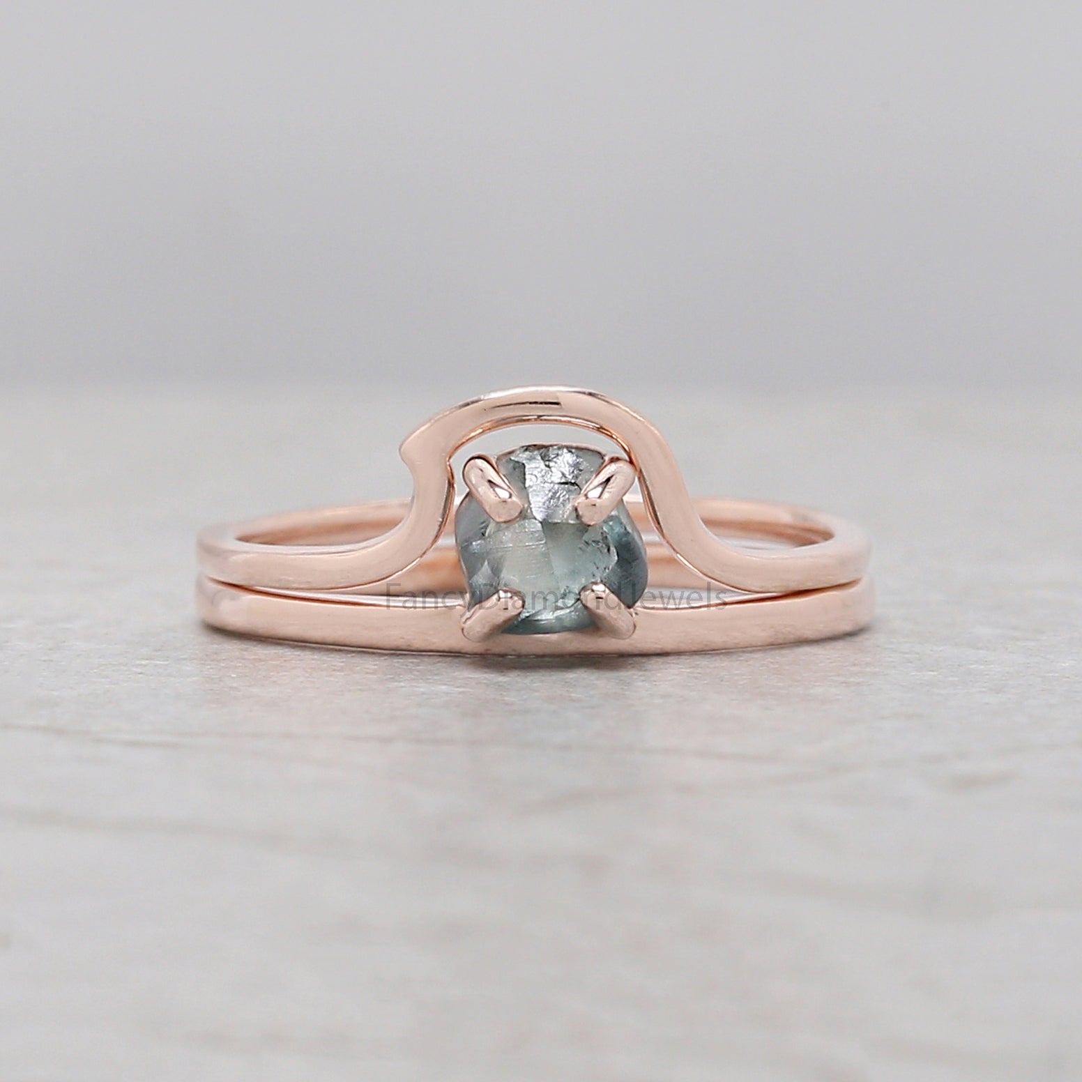 Rough Blue Color Diamond Ring 1.00 Ct 5.64 MM Crystal Rough Diamond Ring 14K Solid Rose Gold Silver Engagement Ring Gift For Her QL2333