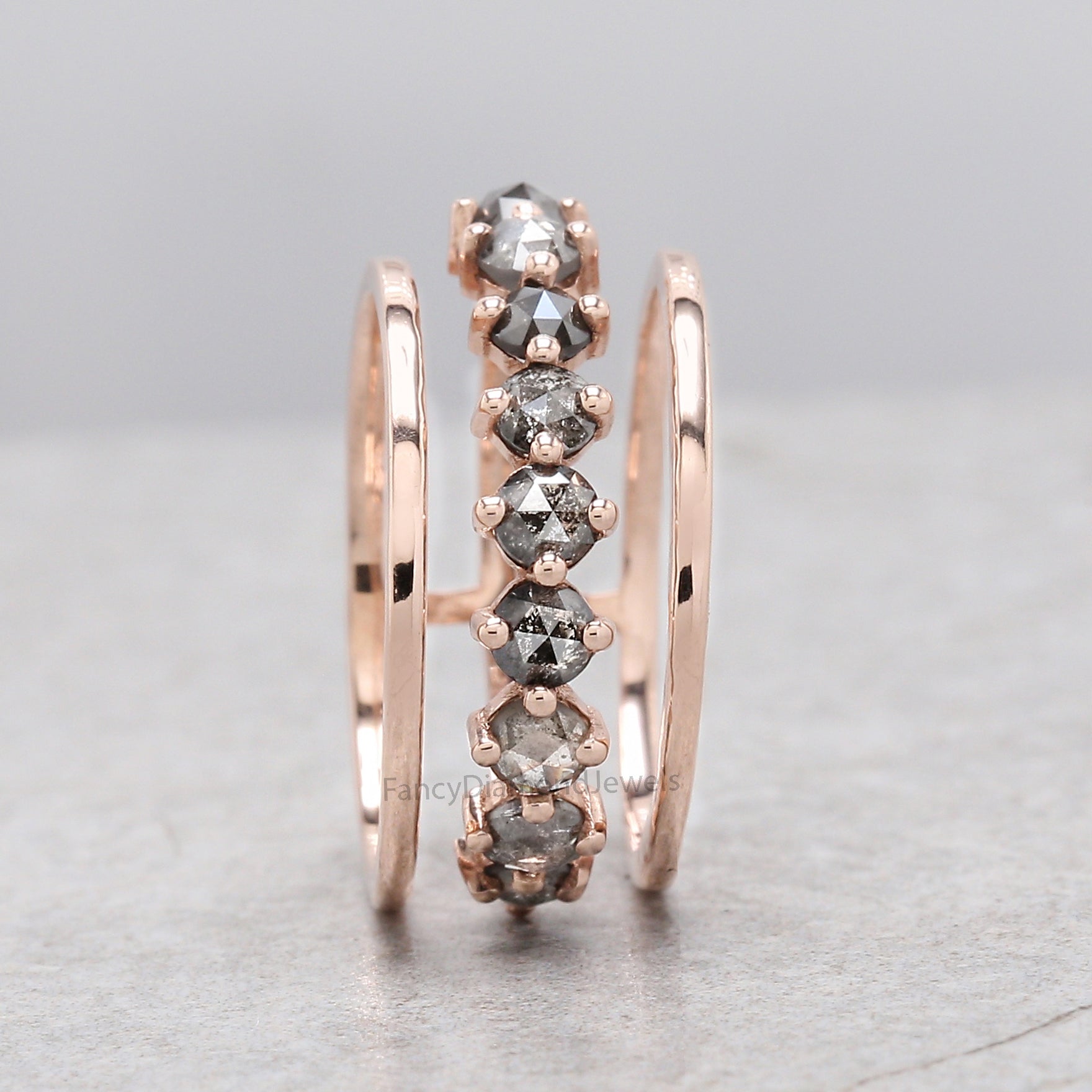 Round Rose Cut salt and pepper Diamond Ring, Salt and pepper Rose Diamond Engagement Ring, Rose Cut Diamond Ring ,Rose Shape Ring KD1211