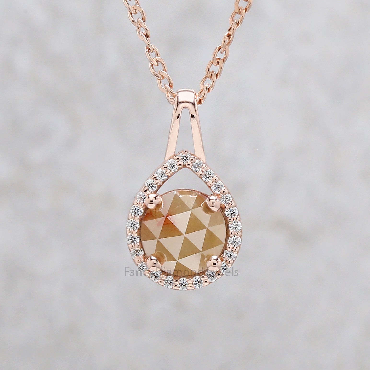 Round Rose Cut Diamond Pendant, Unique Diamond Pendant, Yellow Diamond Pendant, Yellow Round Pendant, Dangling Diamond Pendant KDN9967