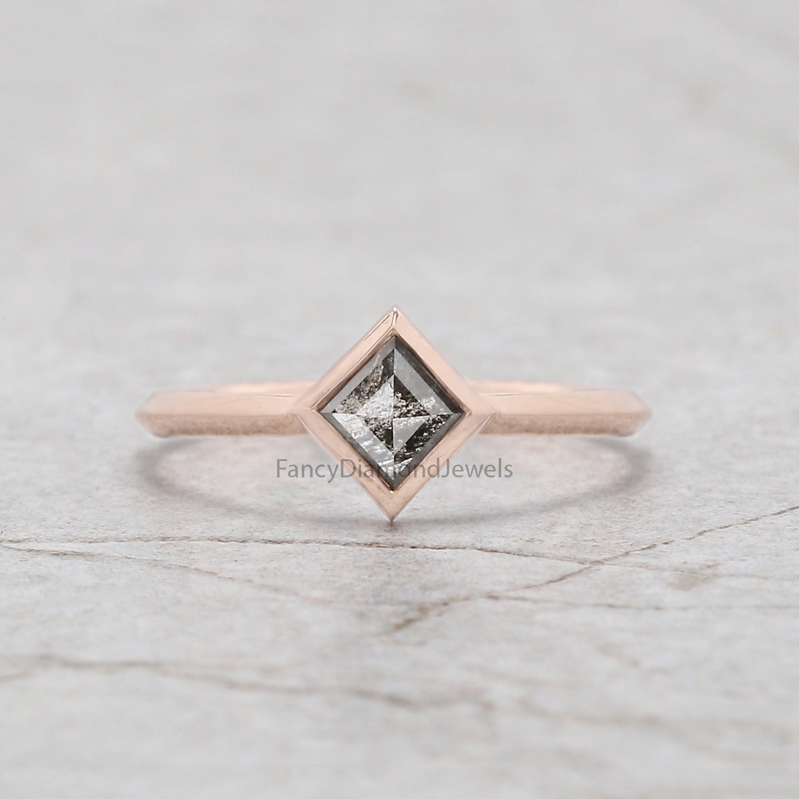 Kite Cut Salt And Pepper Diamond Ring 0.50 Ct 6.14 MM Kite Diamond Ring 14K Solid Rose Gold Silver Kite Engagement Ring Gift For Her QK2572