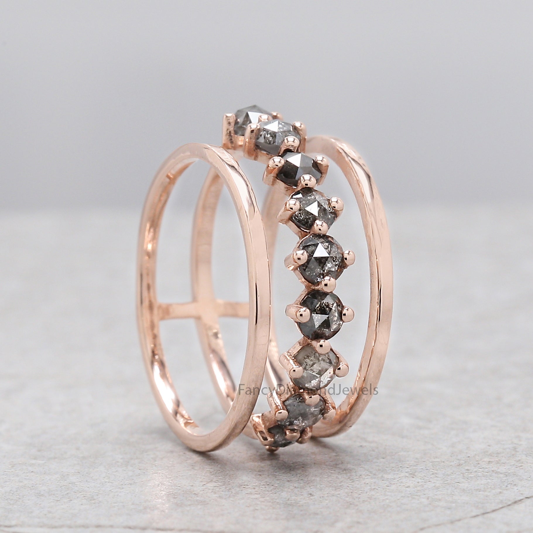 Round Rose Cut salt and pepper Diamond Ring, Salt and pepper Rose Diamond Engagement Ring, Rose Cut Diamond Ring ,Rose Shape Ring KD1211