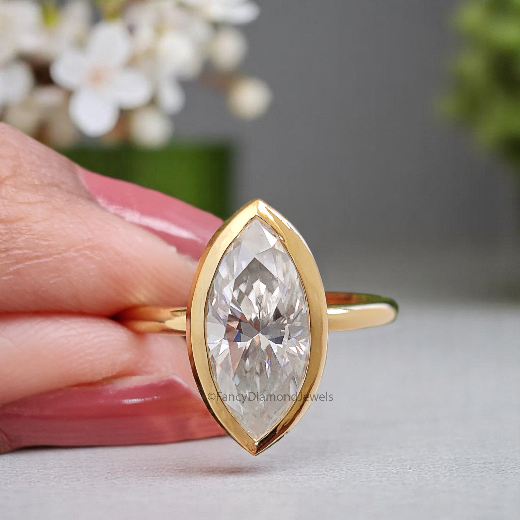 2.00 CT Marquise Cut Moissanite Engagement Ring Marquise Bezel Set Ring Solitaire Ring Wedding Ring Yellow Gold Ring Promise Ring FD359