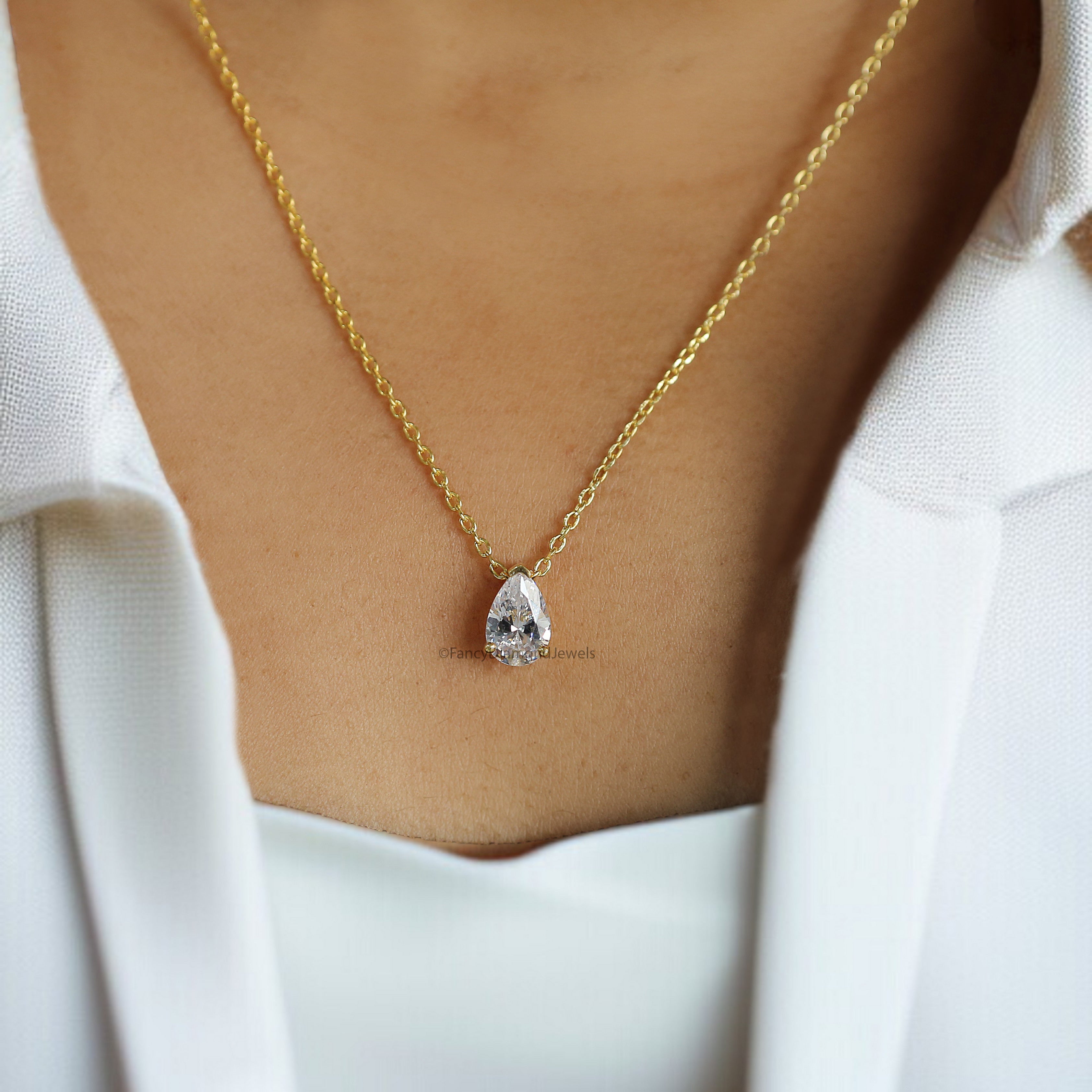 Teardrop Diamond Necklace Pear Diamond Necklace Yellow Silver handmade jewelry Necklace Minimalist Jewelry Necklace With Chain FD513