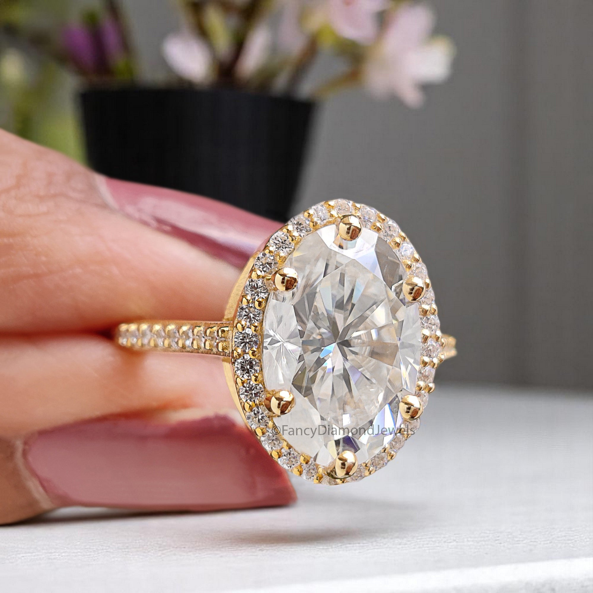 4.15 CT Oval Moissanite Engagement Ring Oval With Halo Setting Ring Colorless Oval Moissanite Wedding Ring Gift for Her Promise Ring FD364