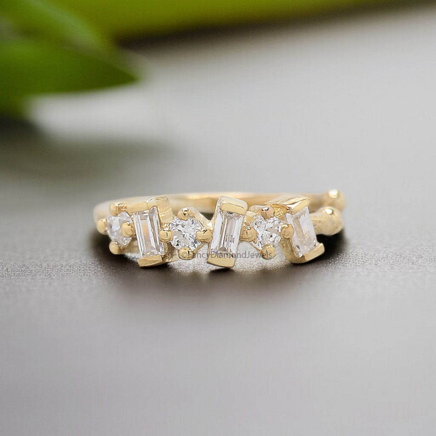 Dainty Baguette & Round Brilliant Cut Colorless Moissanite Diamond Ear Cuff Conch Ear Cuff Yellow Gold Ear Wrap FD329