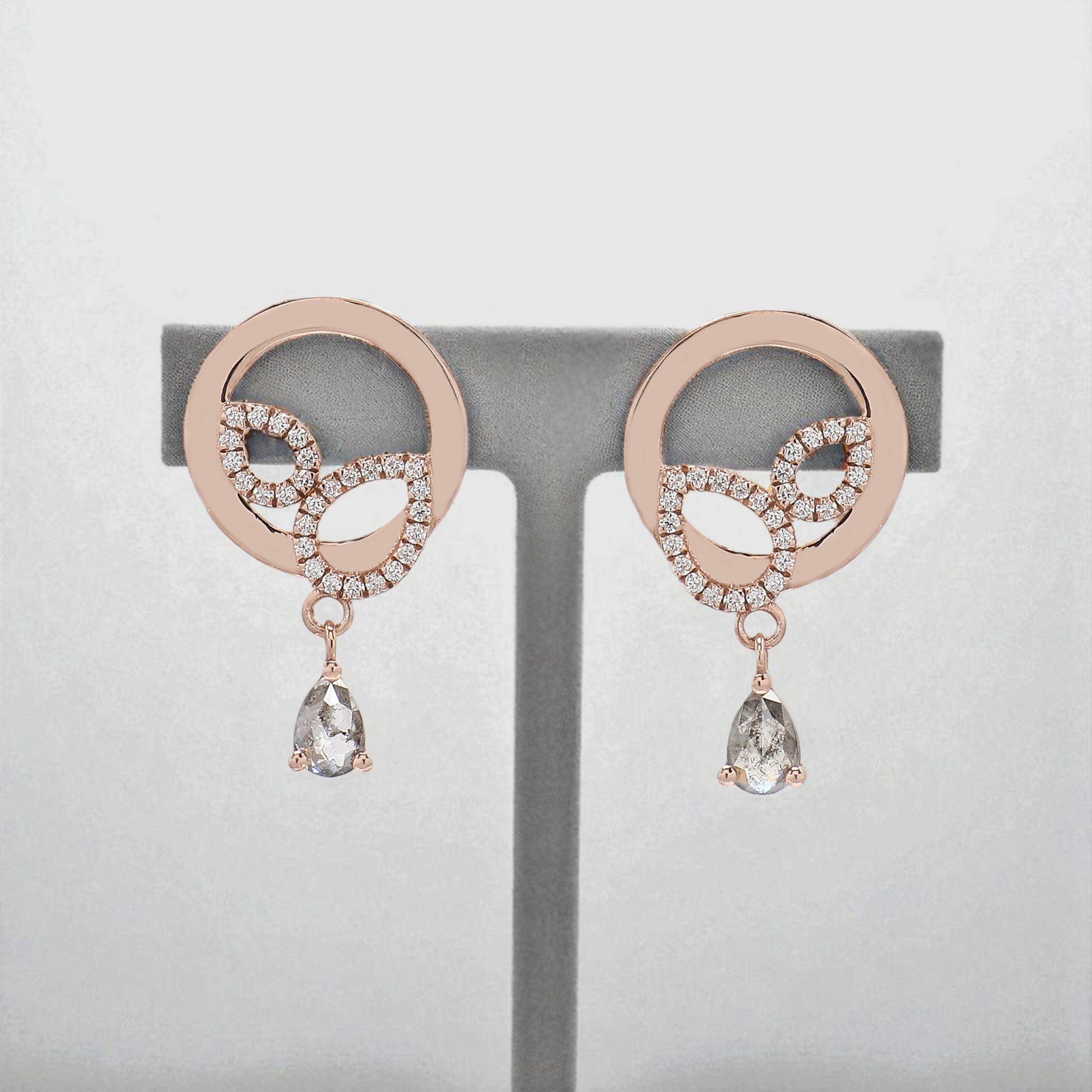 Pear Salt And Pepper Diamond Earring 0.50 Ct 5.46 MM Pear Diamond Earring 14K Solid Rose Gold Silver Pear Cut Earring Gift For Her KDN2277