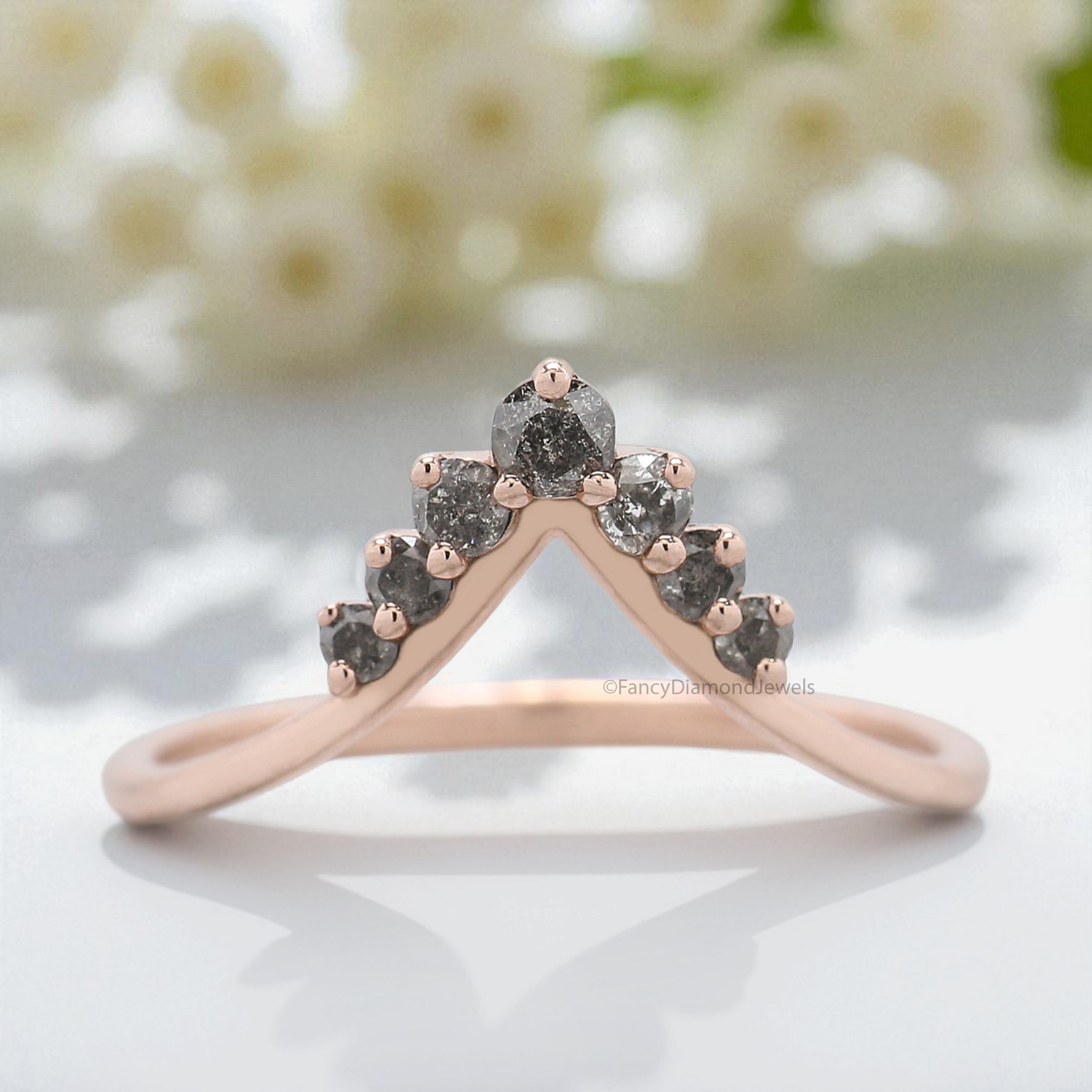 0.21 CT Salt And Pepper Diamond Wedding Band Silver/10K/14K/18K Gold Band Half Eternity Minimalist stacking dainty matching Ring KD837
