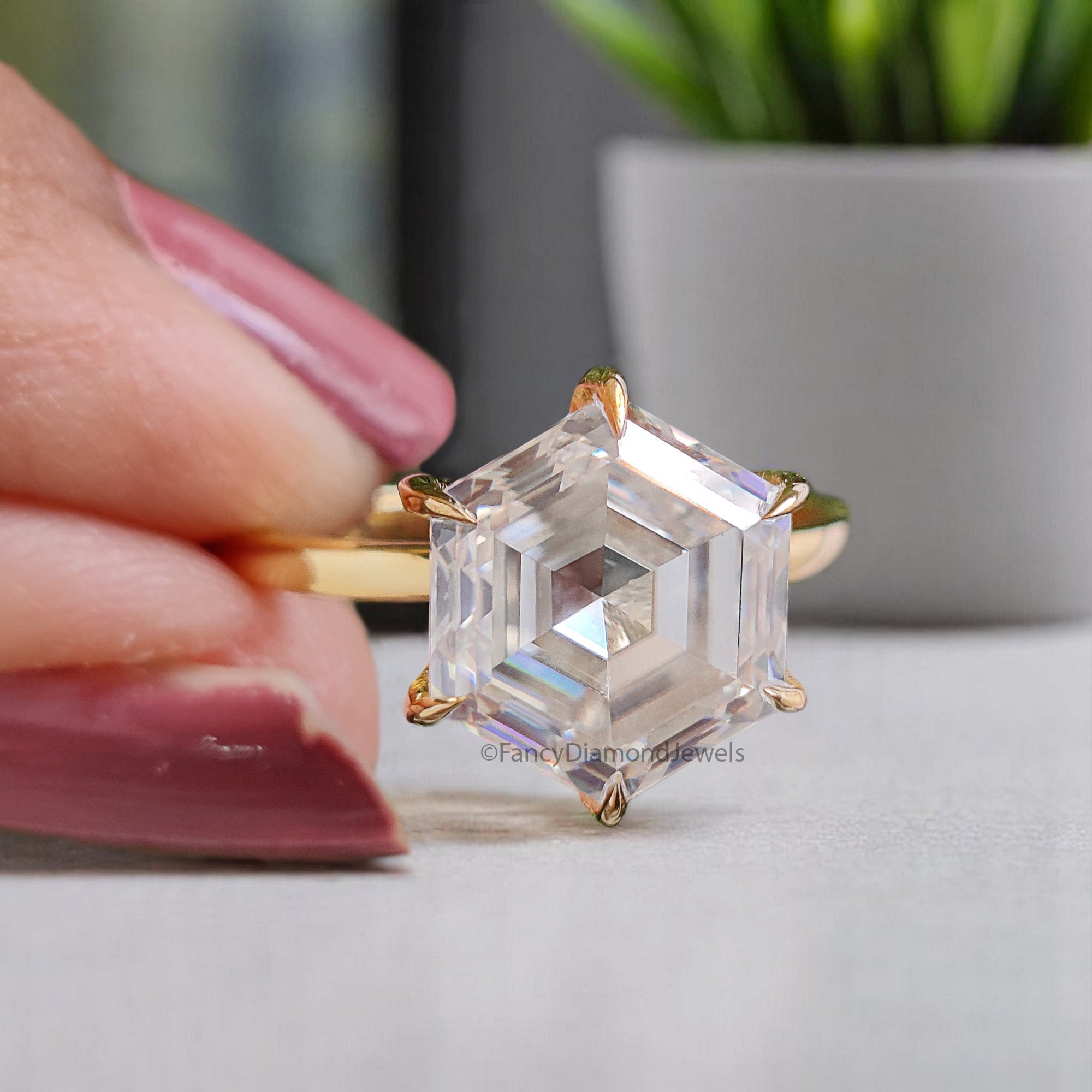 3.20 CT Hexagon Brilliant Cut Moissanite Engagement Ring Prong Setting Ring Wedding Ring Bridal Promise Ring For Women Gift For Her FD353
