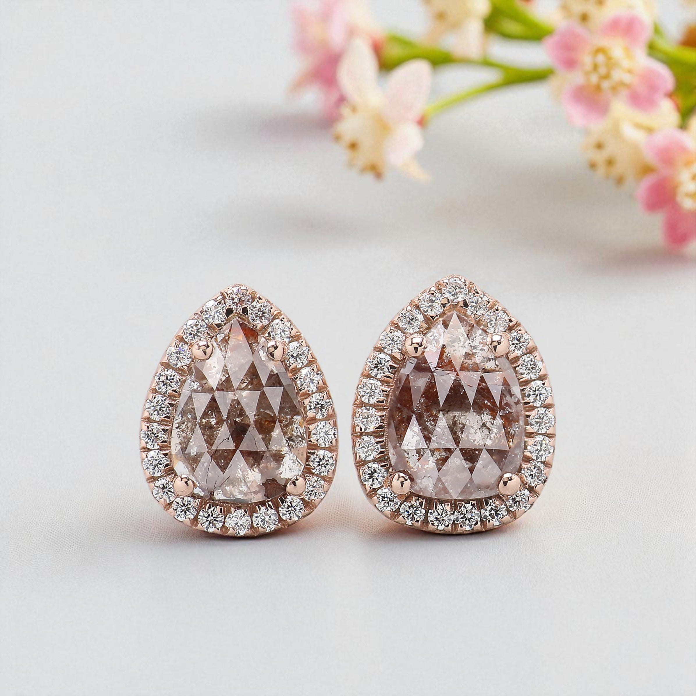 Pear Cut Brown Color Diamond Earring 2.06 Ct 8.80 MM Pear Diamond Earring 14K Solid Rose Gold Silver Pear Cut Earring Gift For Her KDL6875