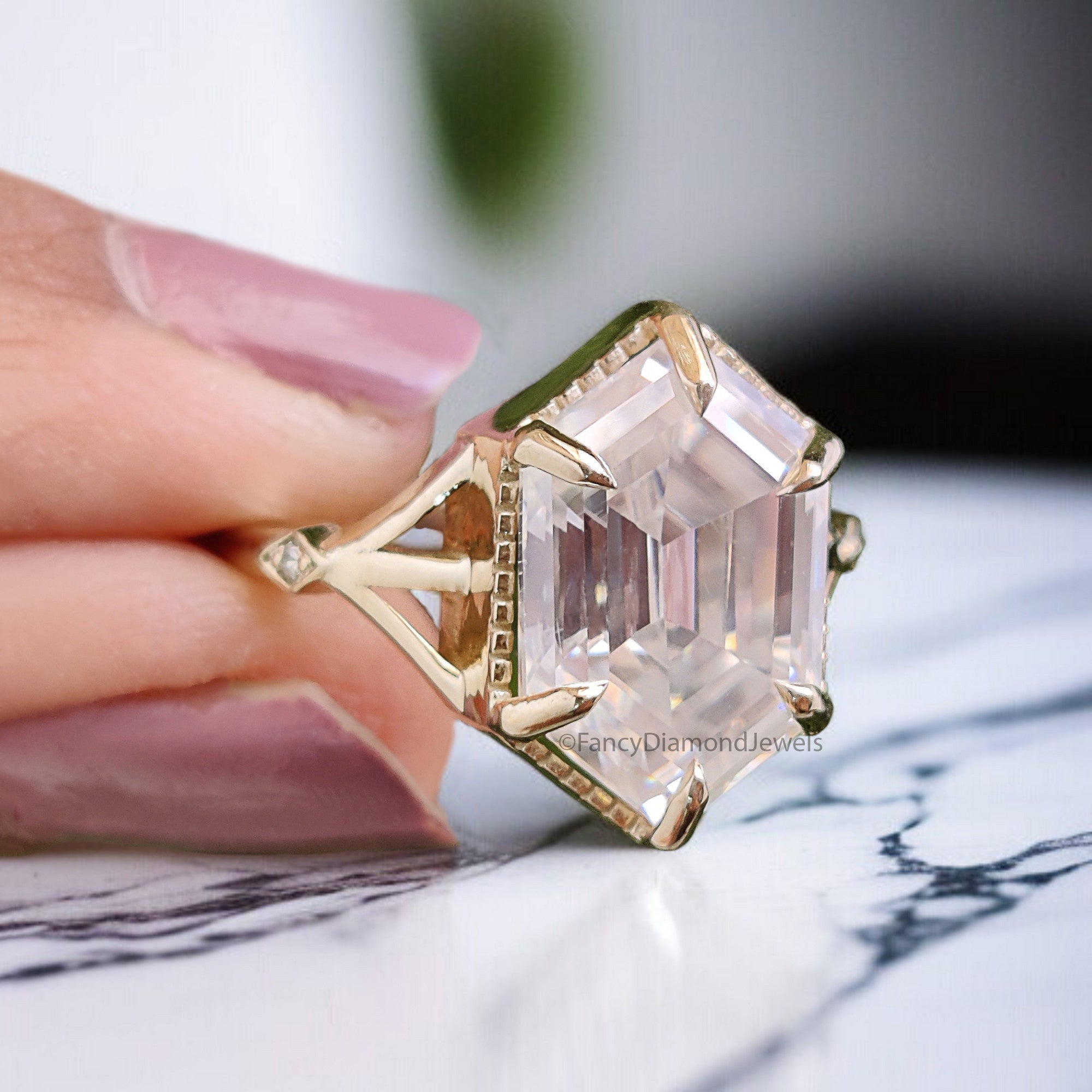 4.45 CT Hexagon Cut Moissanite Engagement Ring Yellow Gold Ring Moissanite Wedding Ring Bridal Promise Ring For Women Gift For Her FD333