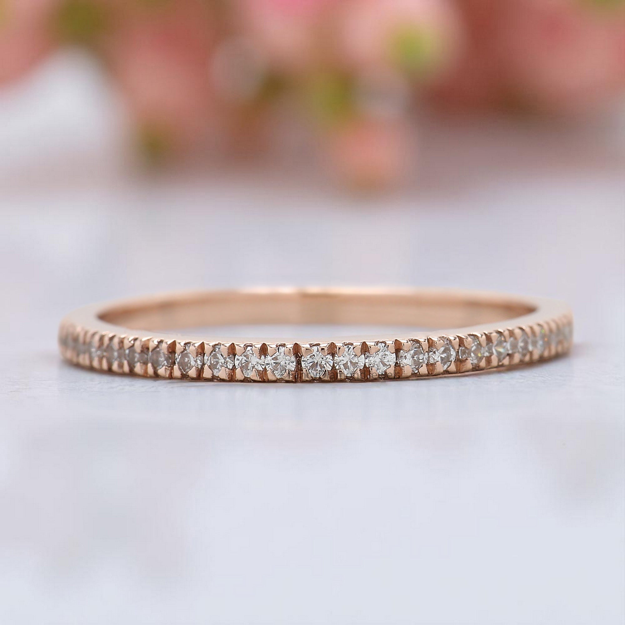 Silver/10K/14K/18K Gold Band Half Eternity Minimalist Ring 1.20 MM Natural Diamond Wedding Band Micro Setting Band anniversary ring KD168