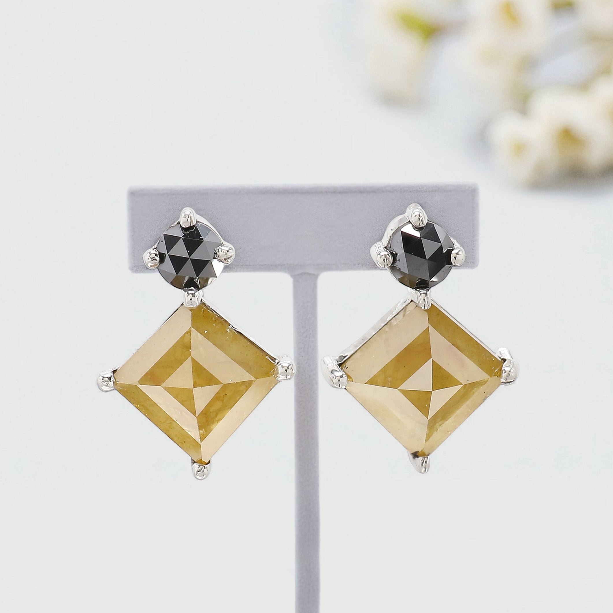 Kite Cut Yellow Color Diamond Earring 1.56 Ct 7.60 MM Kite Diamond Earring 14K Solid White Gold Silver Rose Cut Earring Gift For Her KDL8102