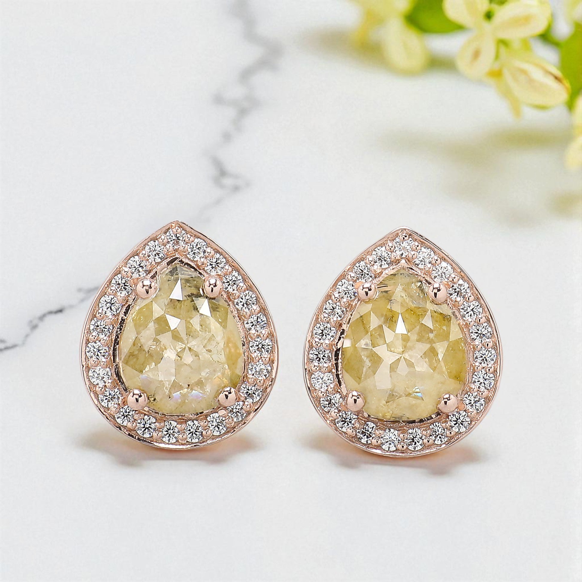 Pear Cut Yellow Color Diamond Earring 2.37 Ct 8.30 MM Pear Diamond Earring 14K Solid Rose Gold Silver Pear Cut Earring Gift For Her KDN7027