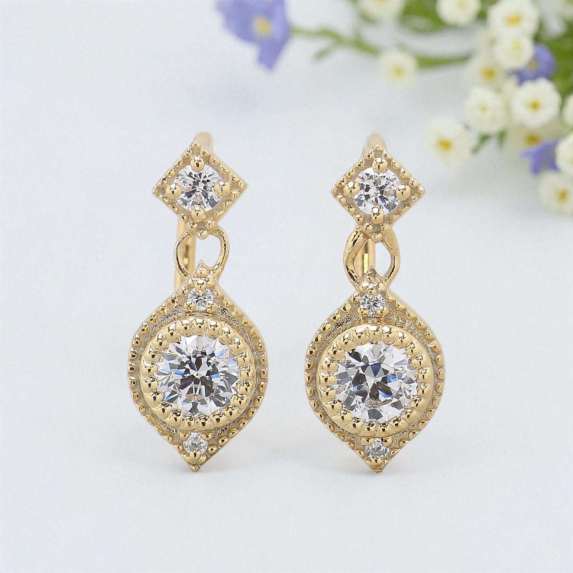 0.82 TW Natural White Round Diamond Earring Round Brilliant Cut Earring Bezel Earring Engagement Earring Earlobe Earring Gift For Her KD994