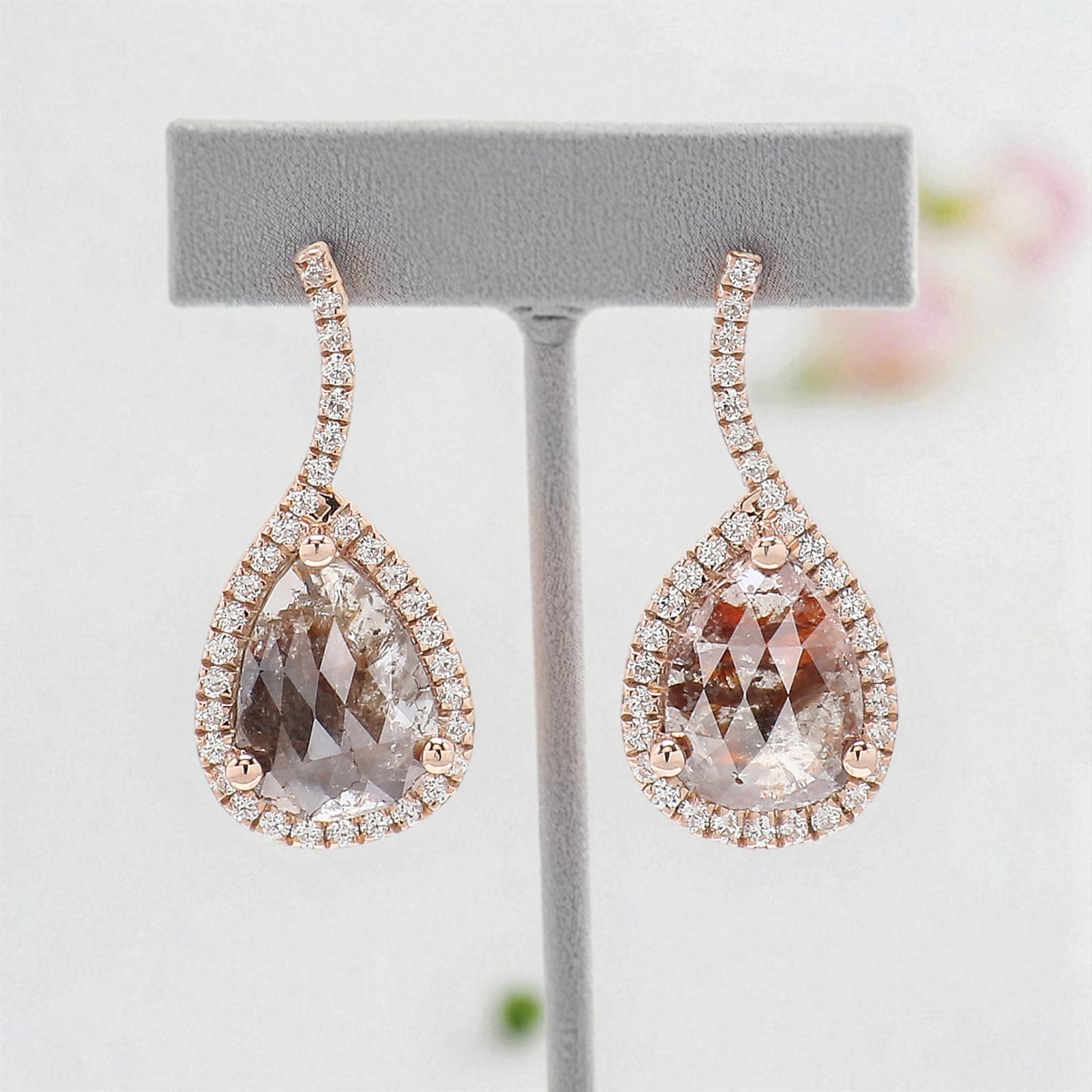 Pear Cut Brown Color Diamond Earring 2.20 Ct 8.80 MM Pear Diamond Earring 14K Solid Rose Gold Silver Pear Cut Earring Gift For Her KDN8217