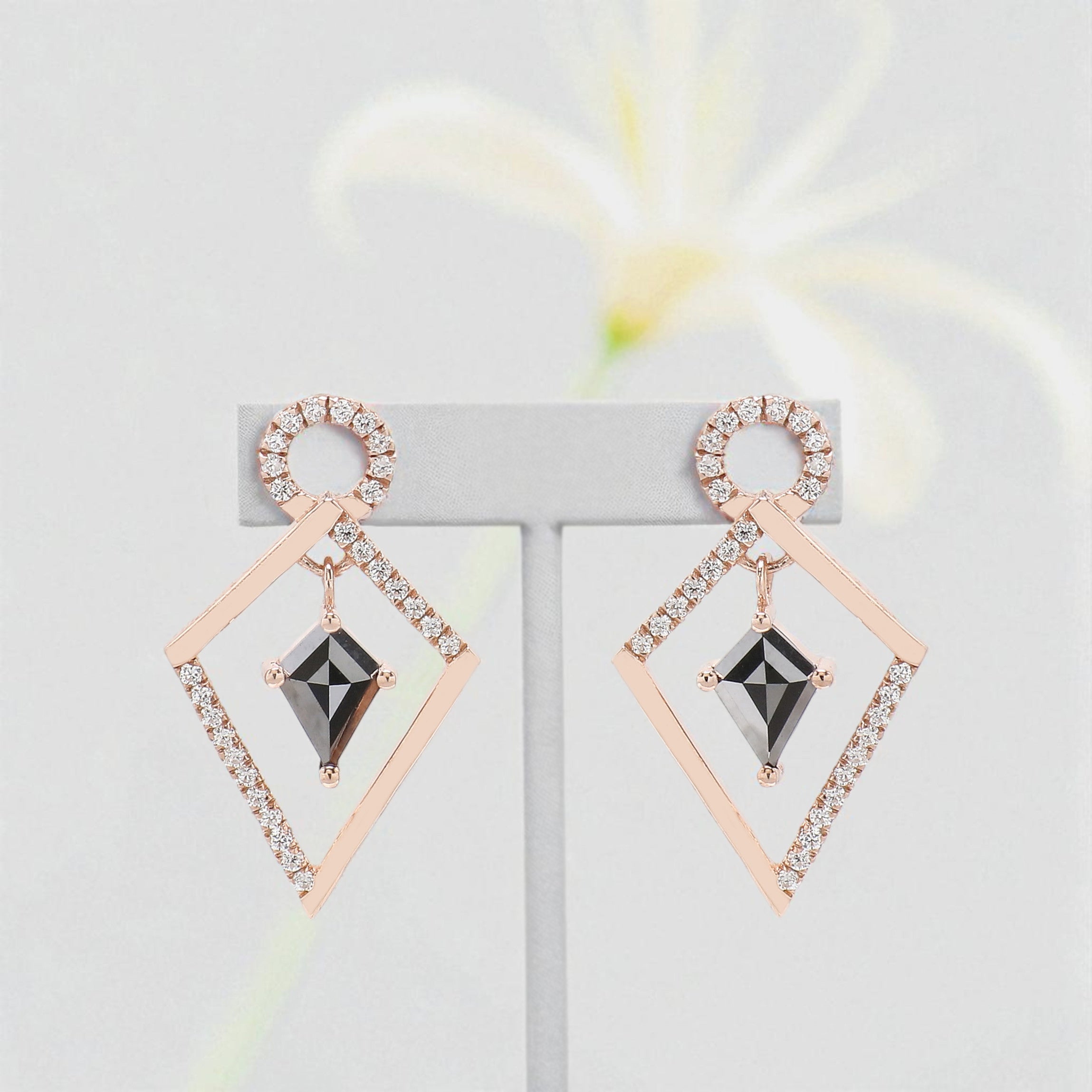 Kite Cut Black Color Diamond Earring 0.64 Ct 7.06 MM Kite Diamond Earring 14K Solid Rose Gold Silver Kite Shape Earring Gift For Her KDN2273