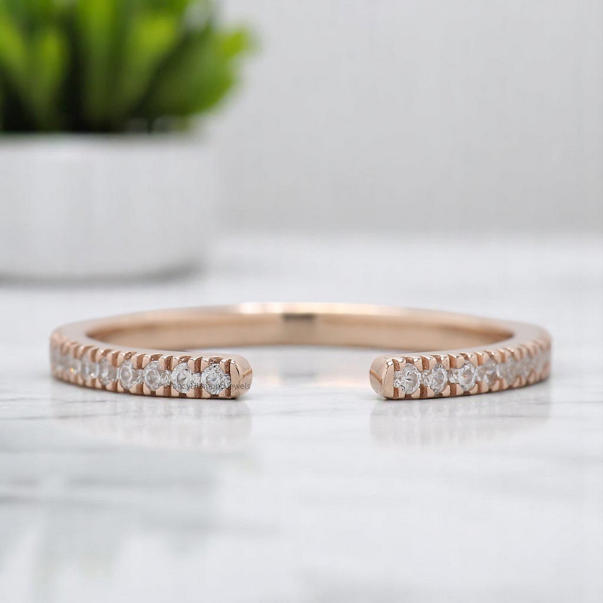 Open Gap Diamond Wedding Band 1.20 MM Diamond Half Eternity Minimalist Band Silver/10K/14K/18K Gold anniversary ring Gift For Her KD907