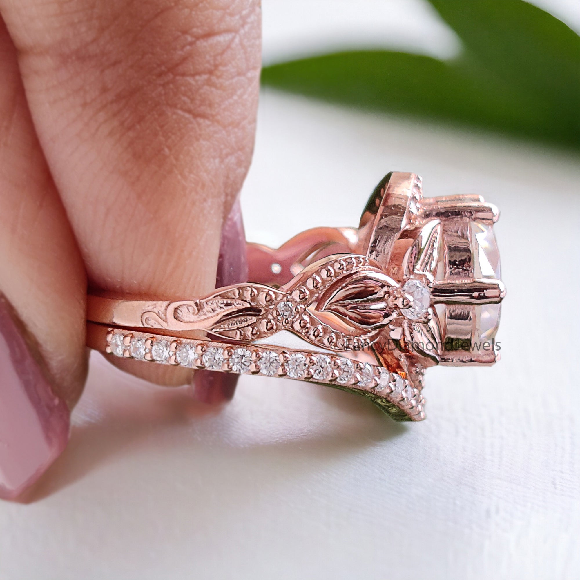 2.65 CT Round Cut Engagement Ring Set Floral Moissanite Ring Round Cut Bridal Set Moissanite Ring Prong Set Wedding Ring Gift For Her FD274