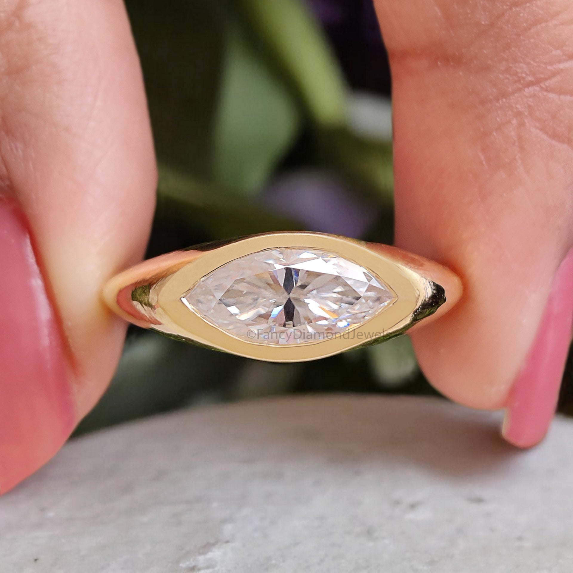 1.00 CT Marquise Cut Moissanite Engagement Ring Marquise Bezel Set Ring Solitaire Ring Wedding Ring Yellow Gold Ring Promise Ring FD361