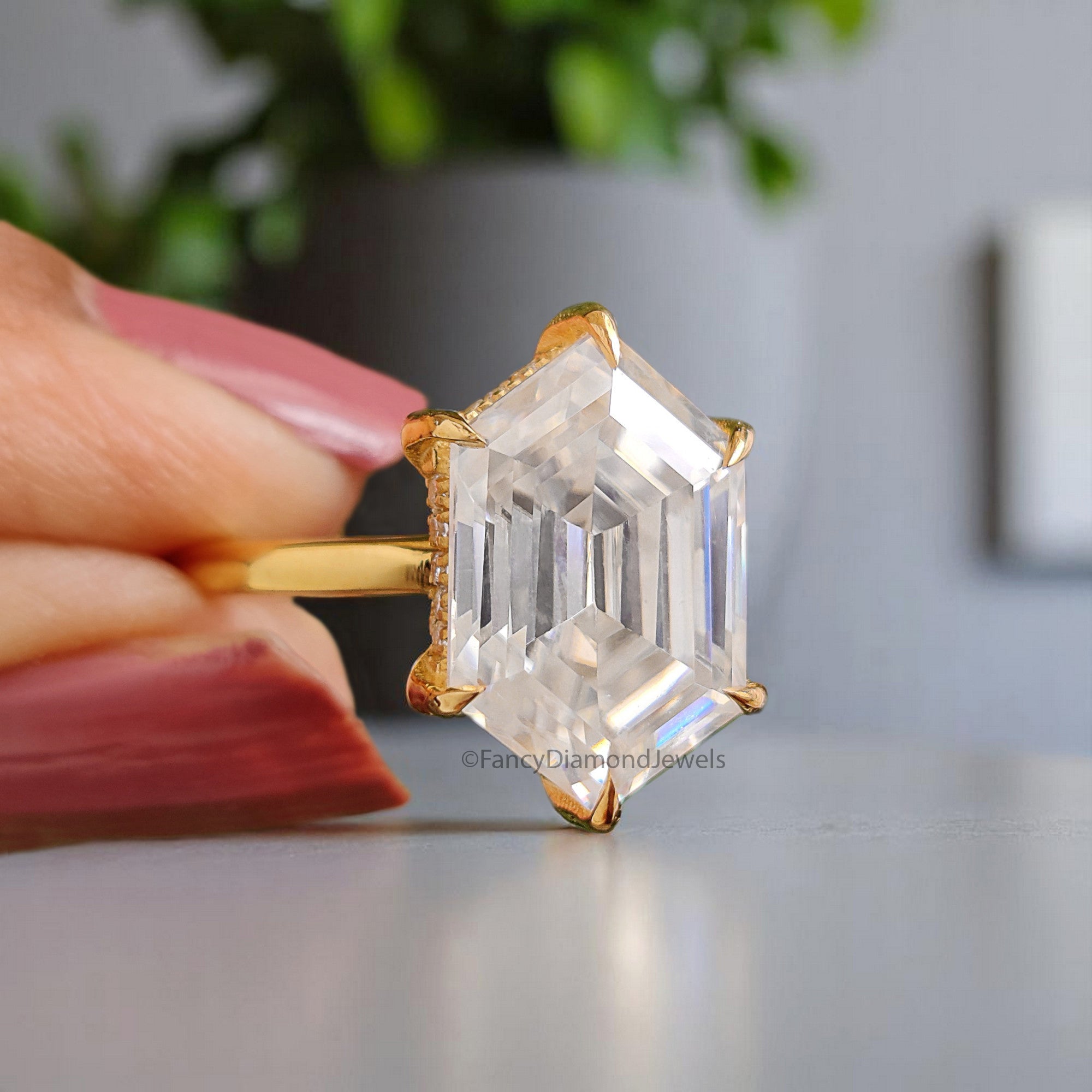 4.45 CT Hexagon Brilliant Cut Moissanite Engagement Ring Hidden Halo Setting Ring Wedding Ring Promise Ring For Women Gift For Her FD358