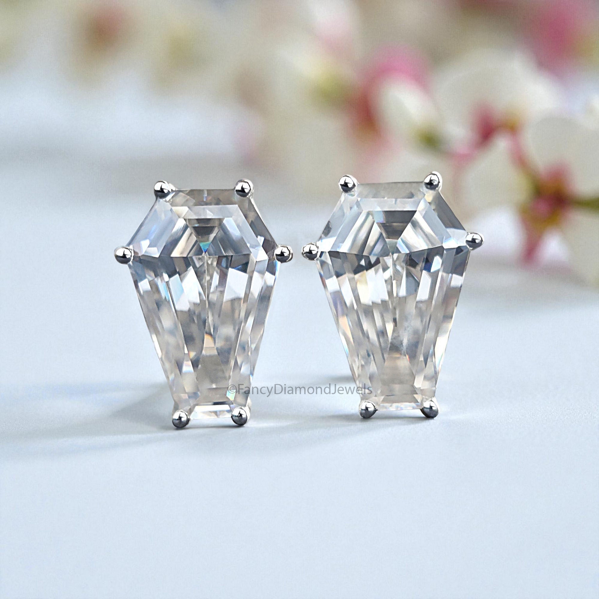 Moissanite Diamond Stud Earrings Coffin Cut Moissanite Earrings 8.35 TW Colorless Moissanite Screw Back Earrings Gift for Women FD59